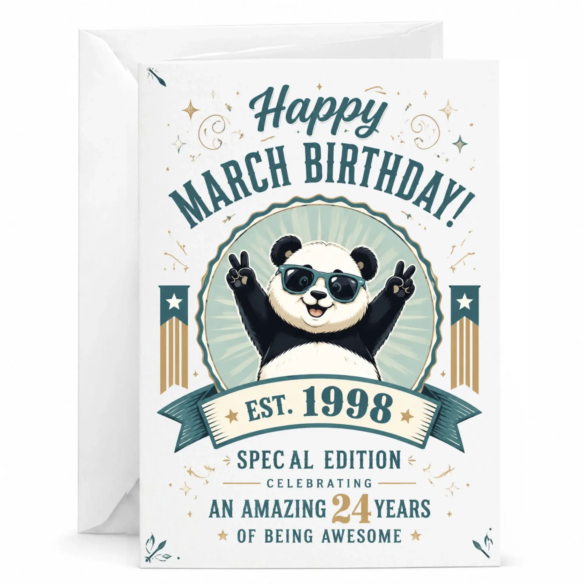 Birthday Card Happy March Birthday Cute Panda Illustration Special Edition Est 1998 Greeting Card for Milestone Age