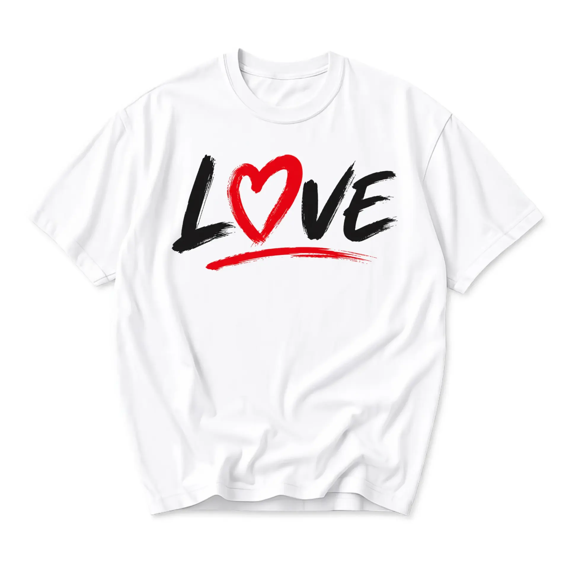 Graphic Tee Love Heart Brush Stroke Design Unisex Crew Neck Soft Cotton Casual Everyday Top White Short Sleeve Shirt