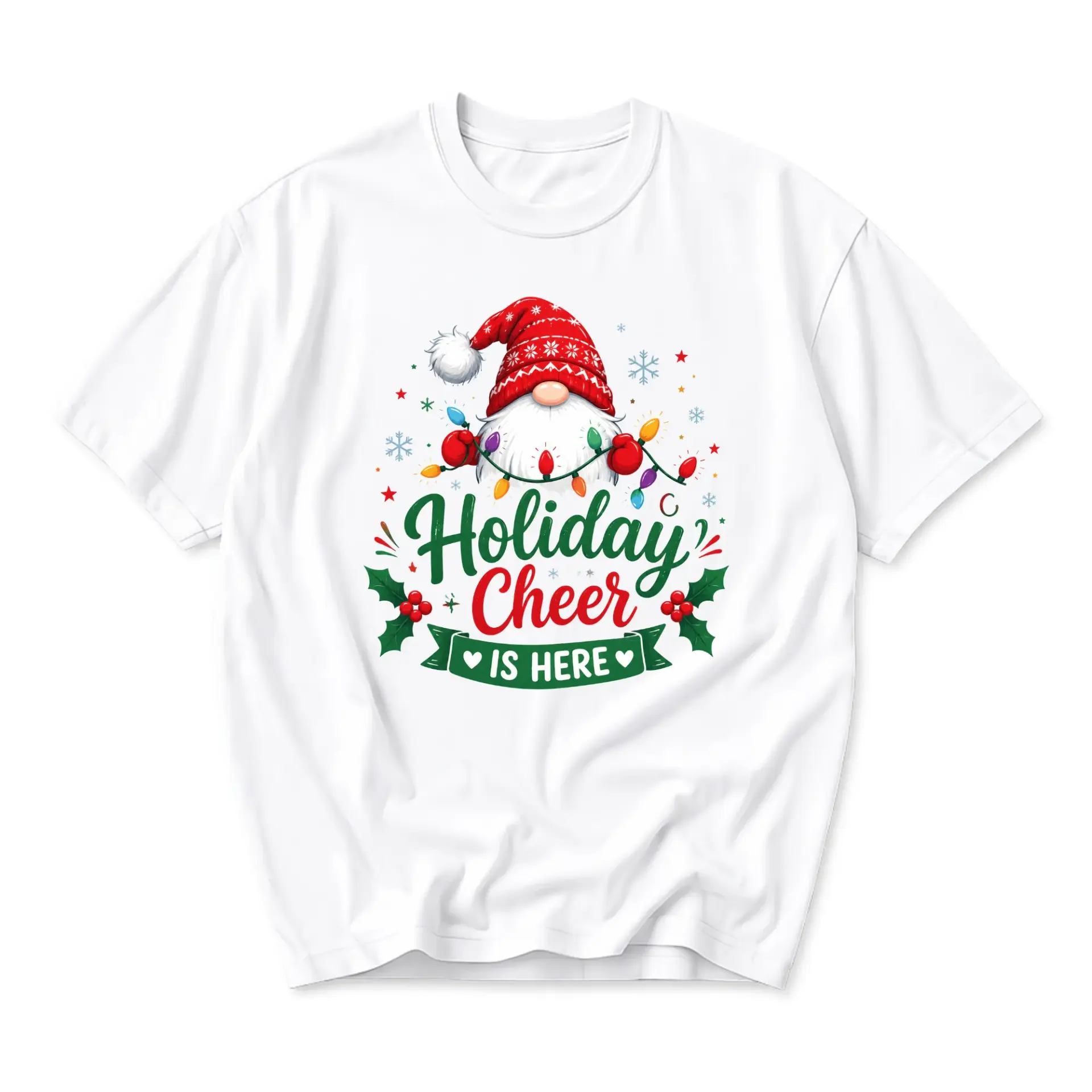 Funny Shirt Holiday Cheer Is Here Gnome Graphic Tee Casual Apparel for Men