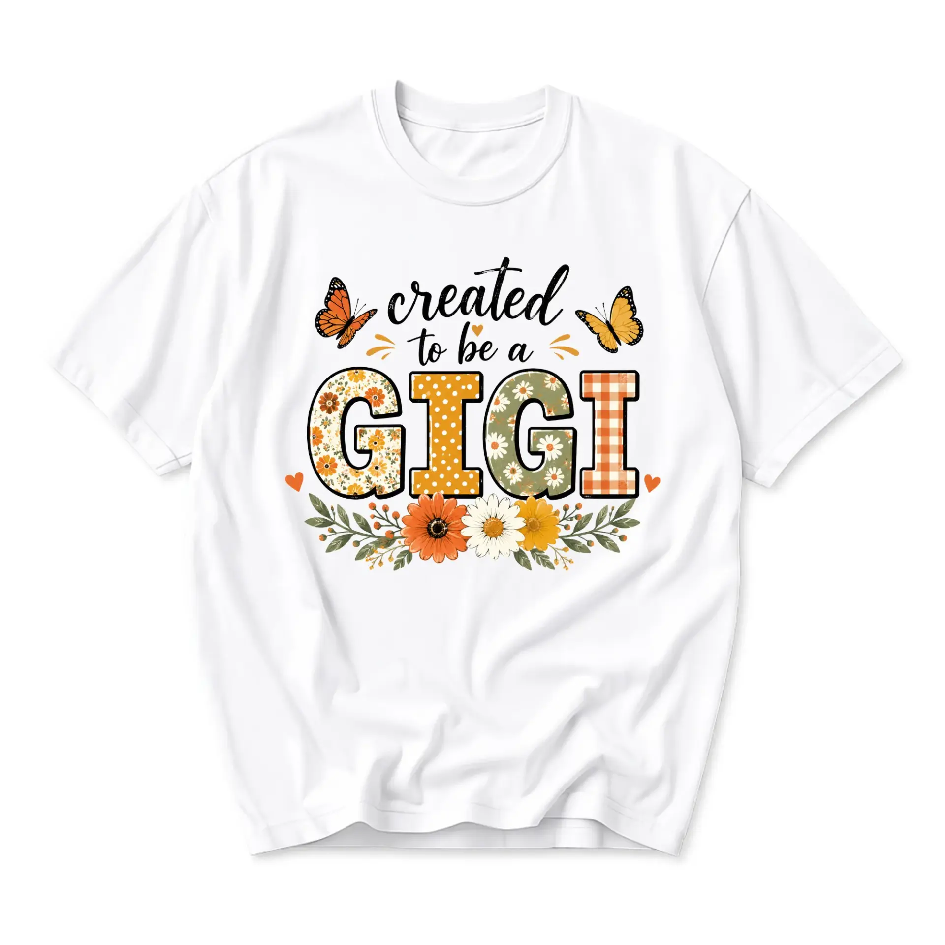 Graphic Tee Created to Be a Gigi Floral Butterfly T-Shirt Unisex Casual Crew Neck Comfortable Everyday Top Shirt
