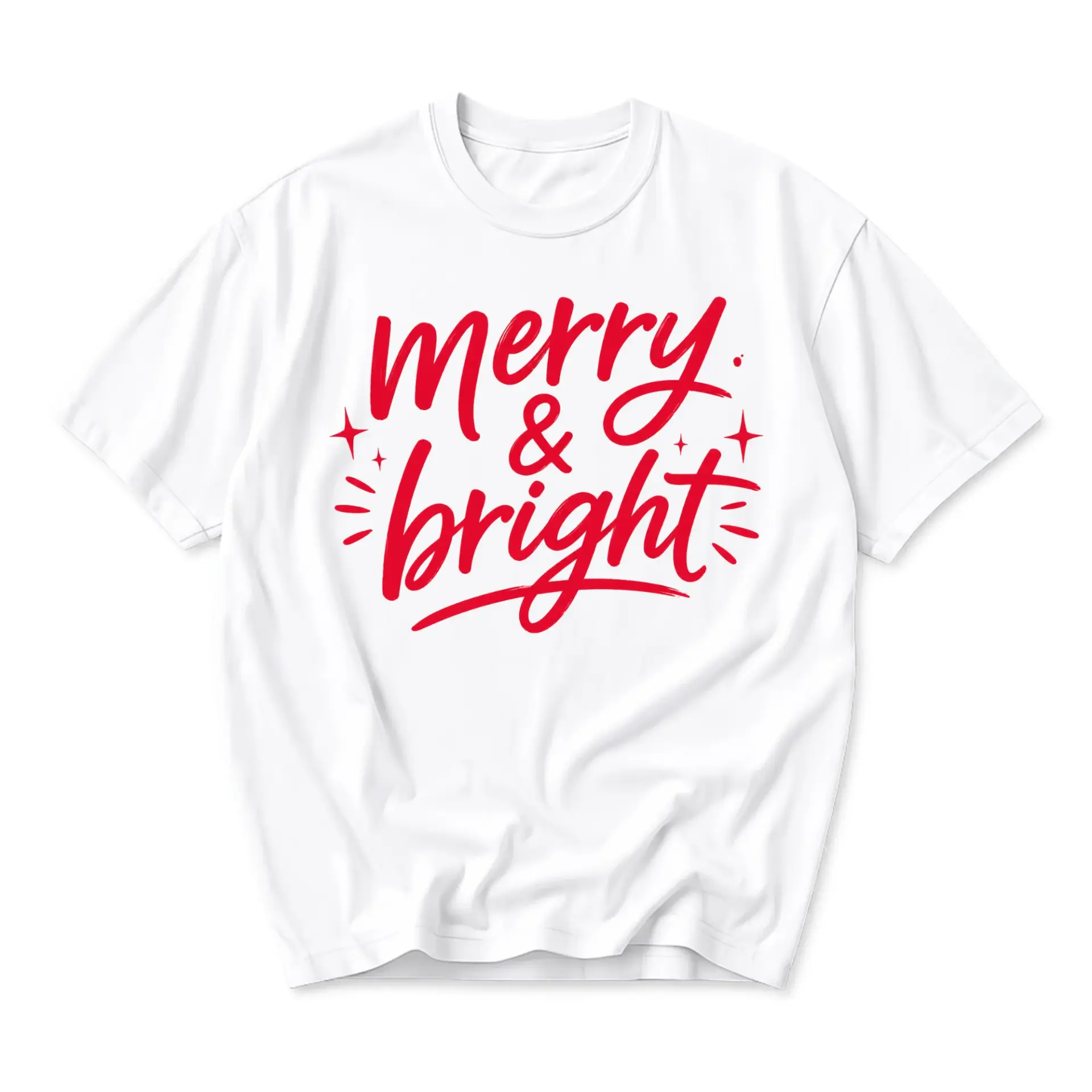 Graphic Tee Merry and Bright Holiday Season Script Lettering Unisex Cotton