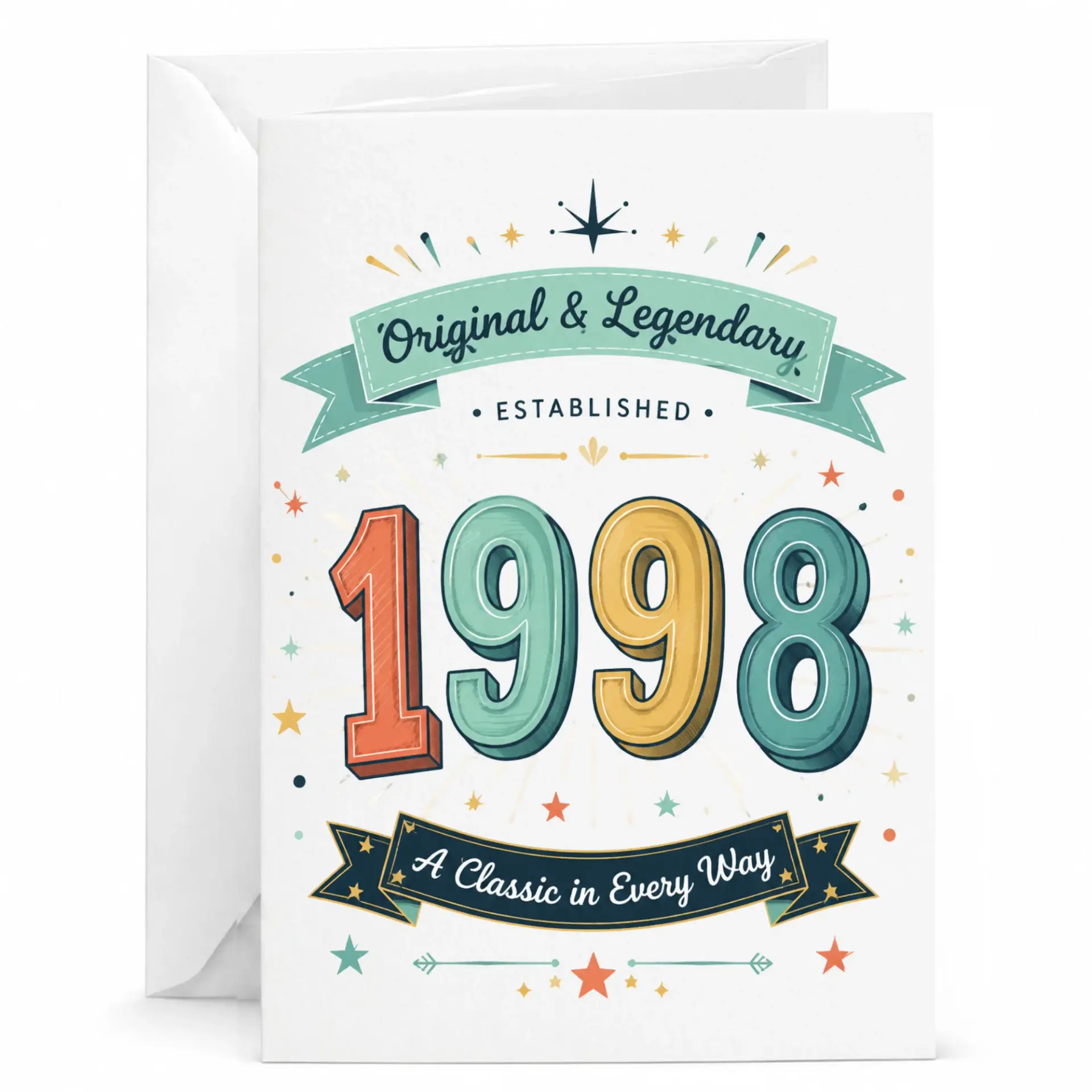 Birthday Card Original and Legendary Established 1998 Vintage Style Celebration Greeting Card for Milestone Anniversary