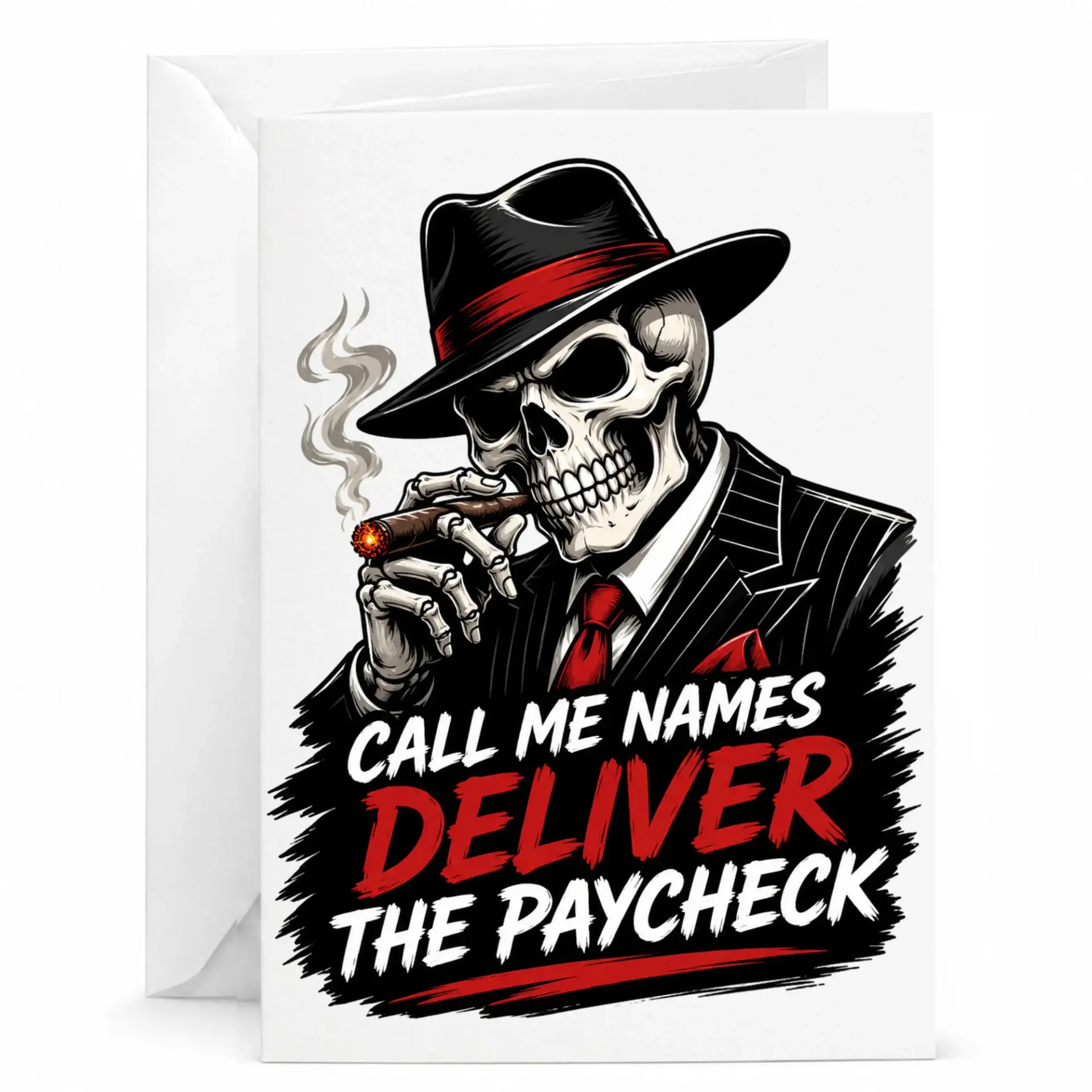 Funny Skull Greeting Card with Cigar Design for Professional and Workplace Humor Enthusiasts 5x7 Folded Note
