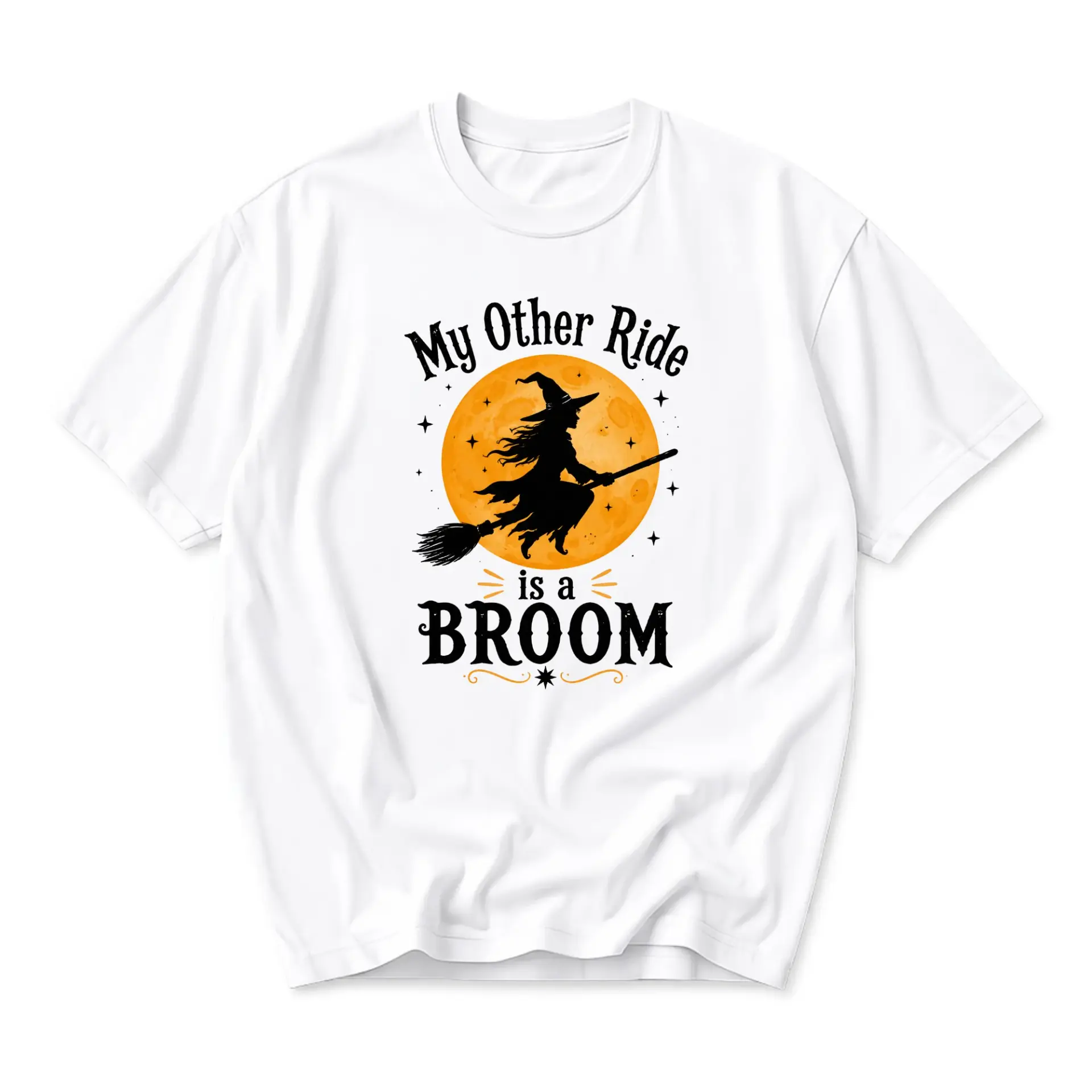 Funny Shirt My Other Ride Is a Broom Graphic Tee Unisex Casual Crew Neck Comfortable Cotton Blend Witchy Apparel