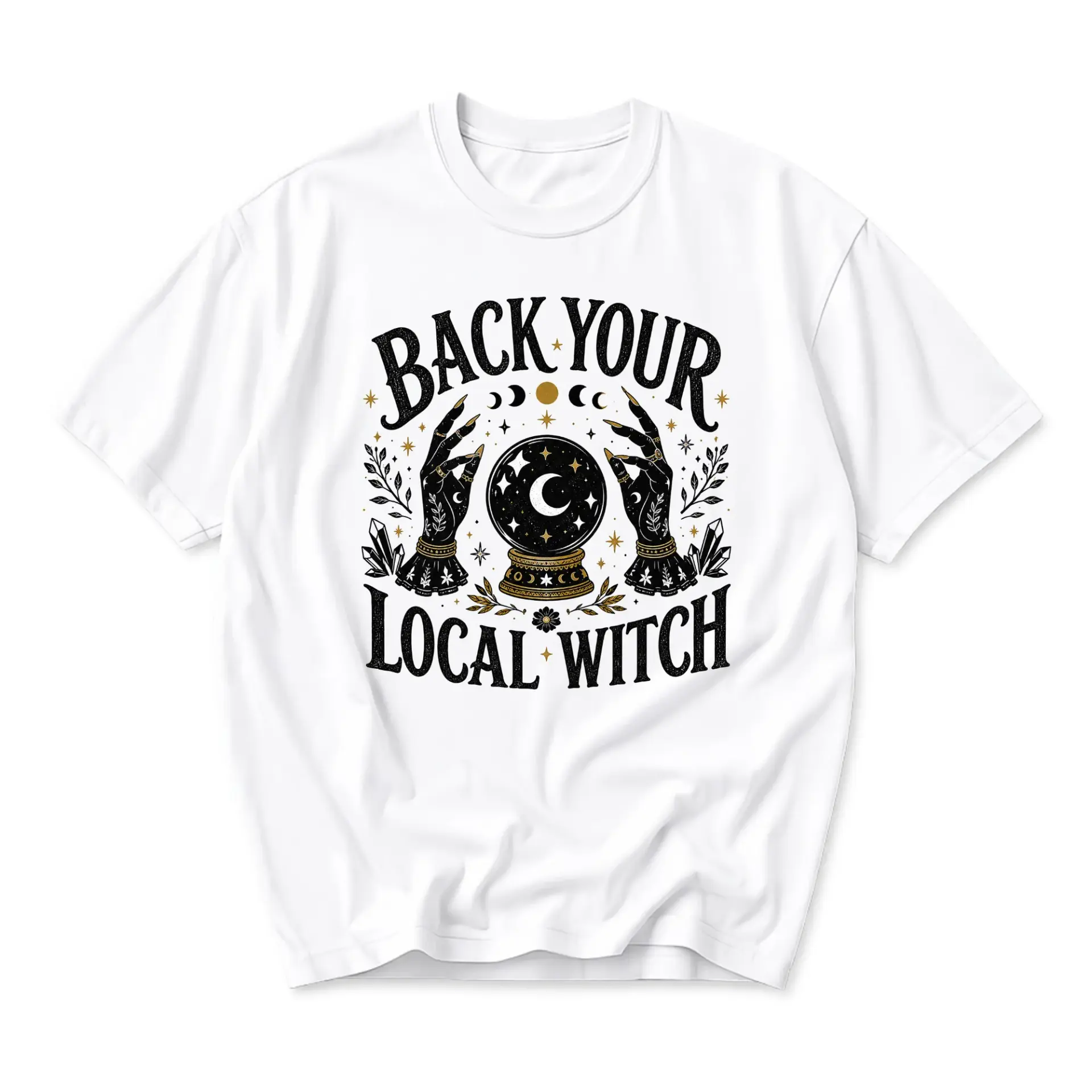 T-shirt Back Your Local Witch Graphic Tee Unisex Casual Apparel Celestial Magic Aesthetic Short Sleeve Crew Neck Top