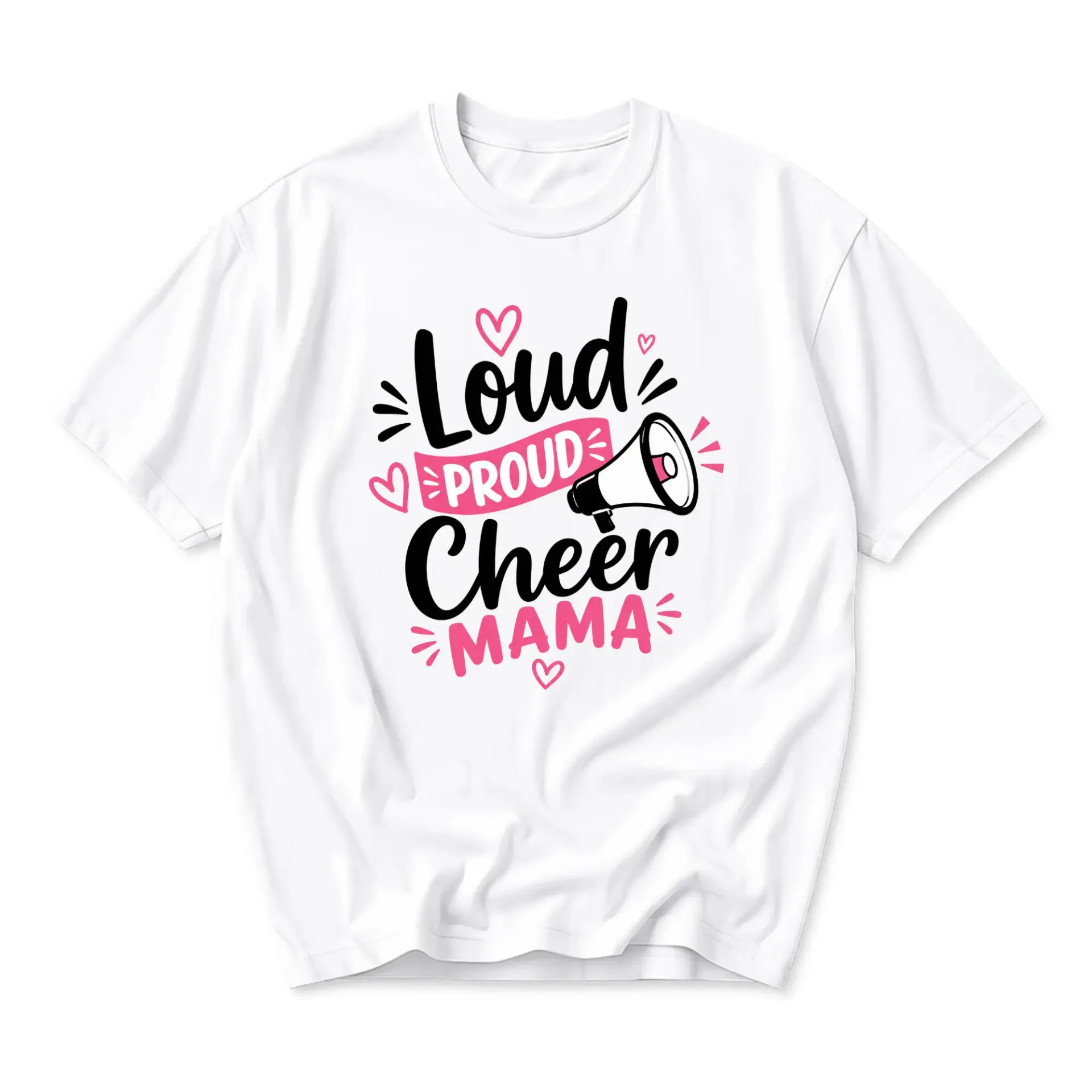 Graphic Tee Loud Proud Cheer Mama Unisex Crew Neck Short Sleeve Shirt for Casual Everyday Wear and Comfort