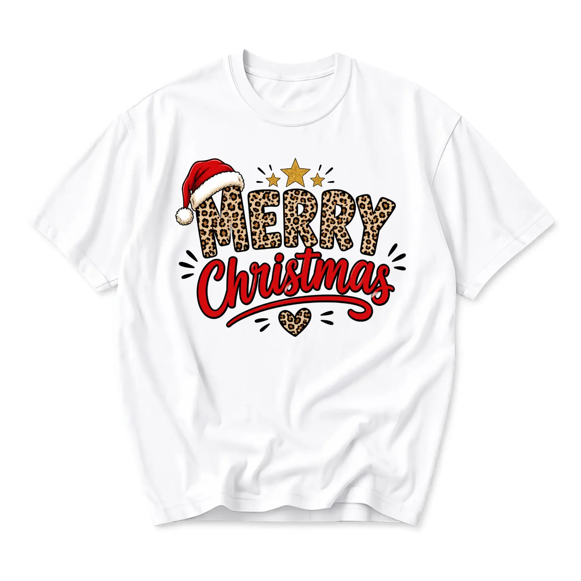 Graphic Tee Merry Christmas Leopard Print Santa Hat Festive Unisex Short