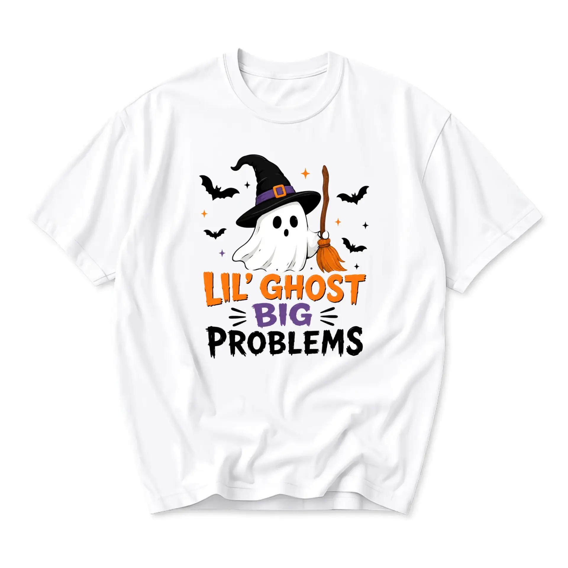 Funny Shirt Lil Ghost Big Problems Graphic Tee Unisex Crew Neck Short Sleeve Casual Cotton Blend Halloween Apparel