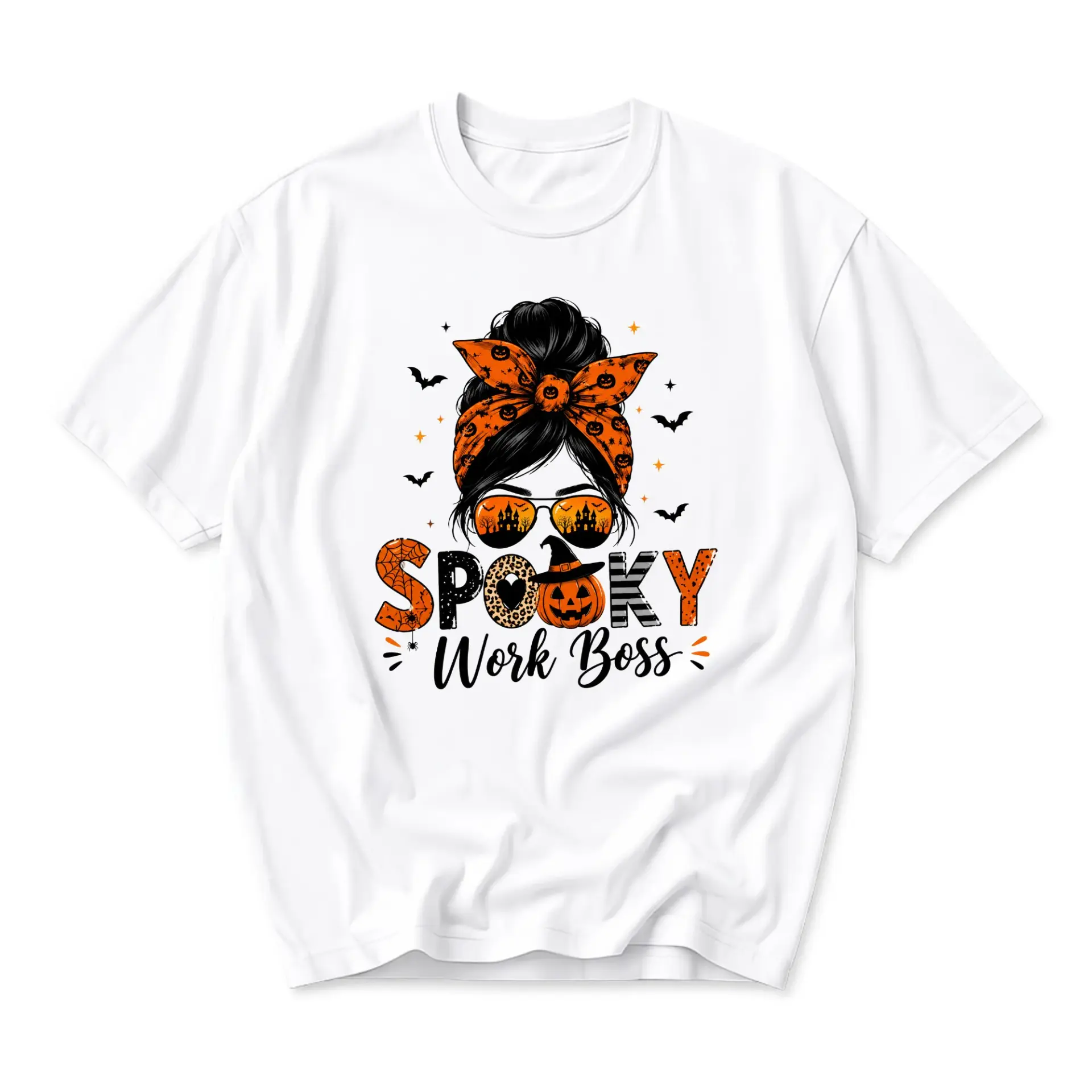 Funny Shirt Spooky Work Boss Graphic Tee for Halloween Party Unisex Crew Neck Casual Cotton Blend Summer Top