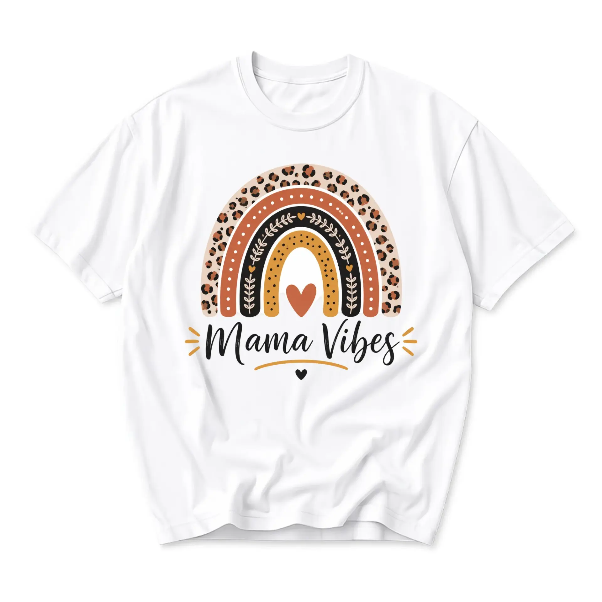 T-shirt Mama Graphic Tee Boho Rainbow Leopard Print Short Sleeve Casual