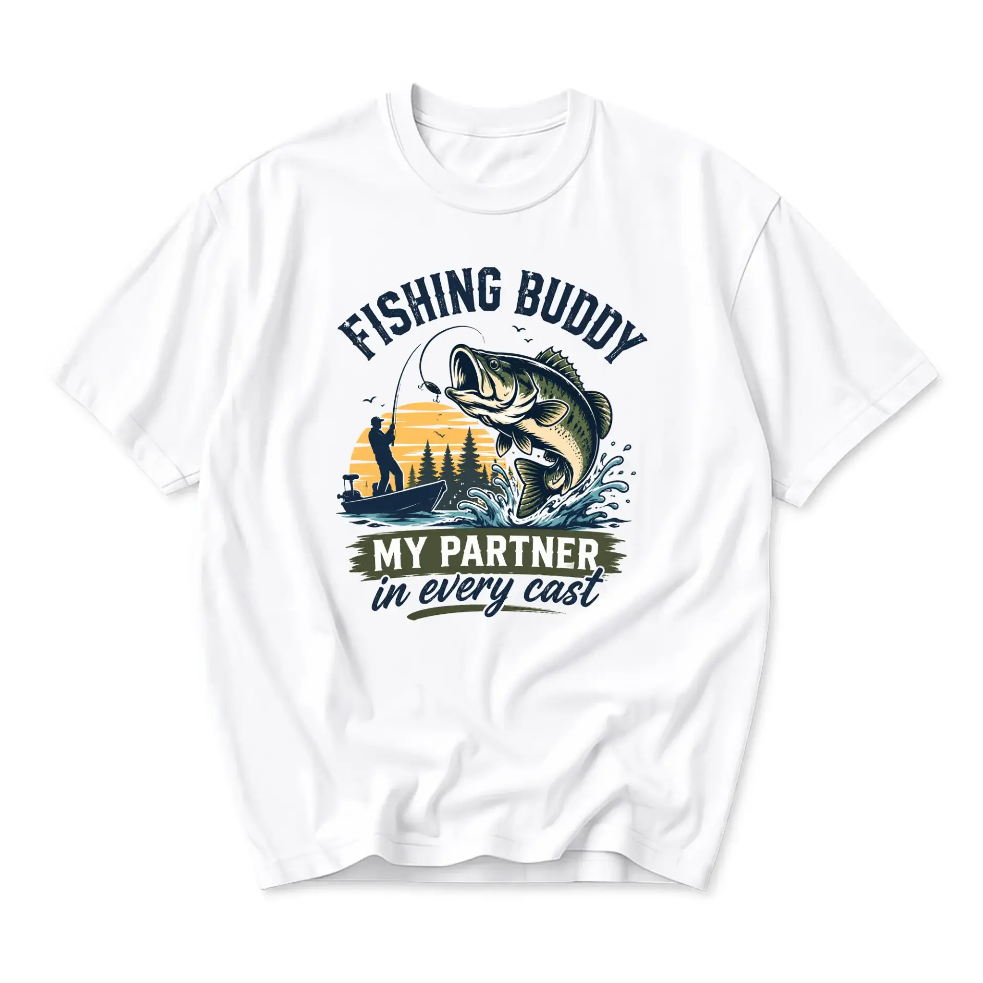T-shirt Fishing Buddy My Partner in Every Cast Graphic Tee Unisex Crew Neck Short Sleeve Casual Outdoor Apparel