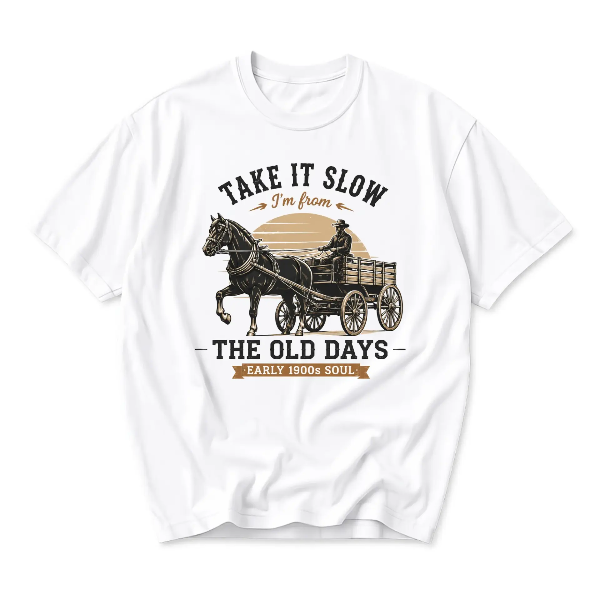 Funny Shirt Take It Slow I'm from the Old Days Western Graphic Print Unisex Crew Neck Casual Cotton Tee Short Sleeve