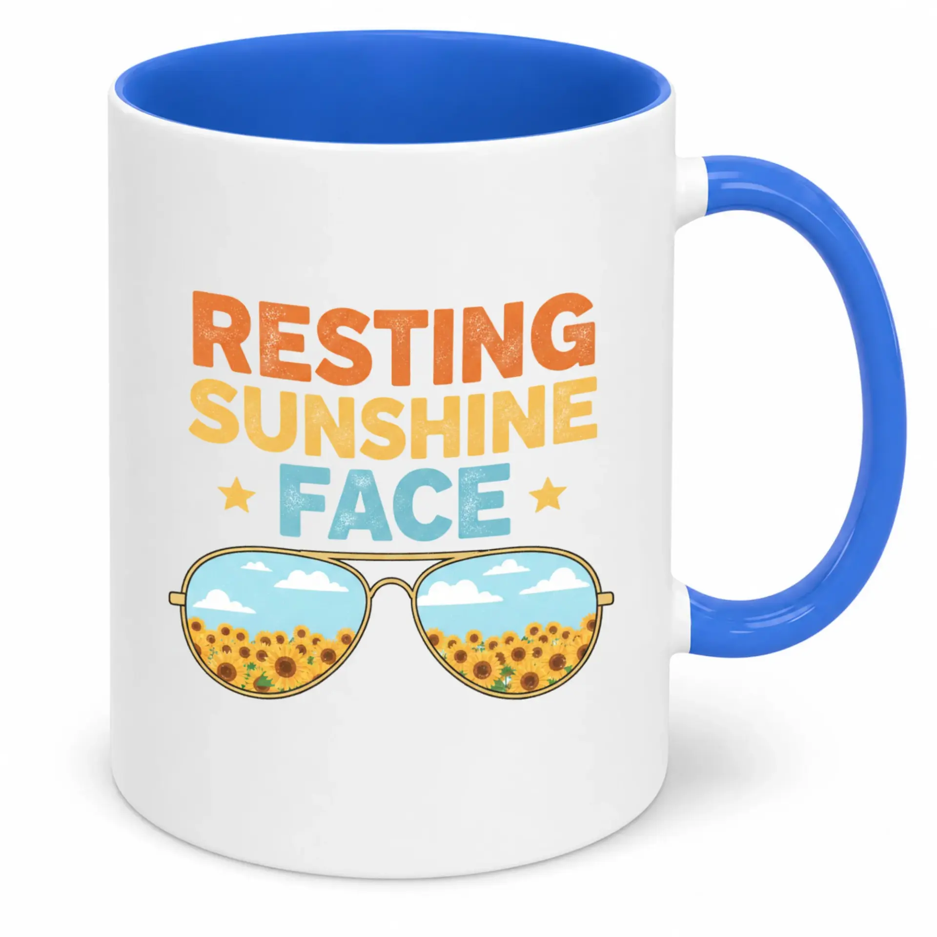 Funny Resting Sunshine Coffee Mug Cheerful Sunglasses Ceramic Cup Happy Themed Drinkware for Morning Beverage Office and Home Kitchen Gift