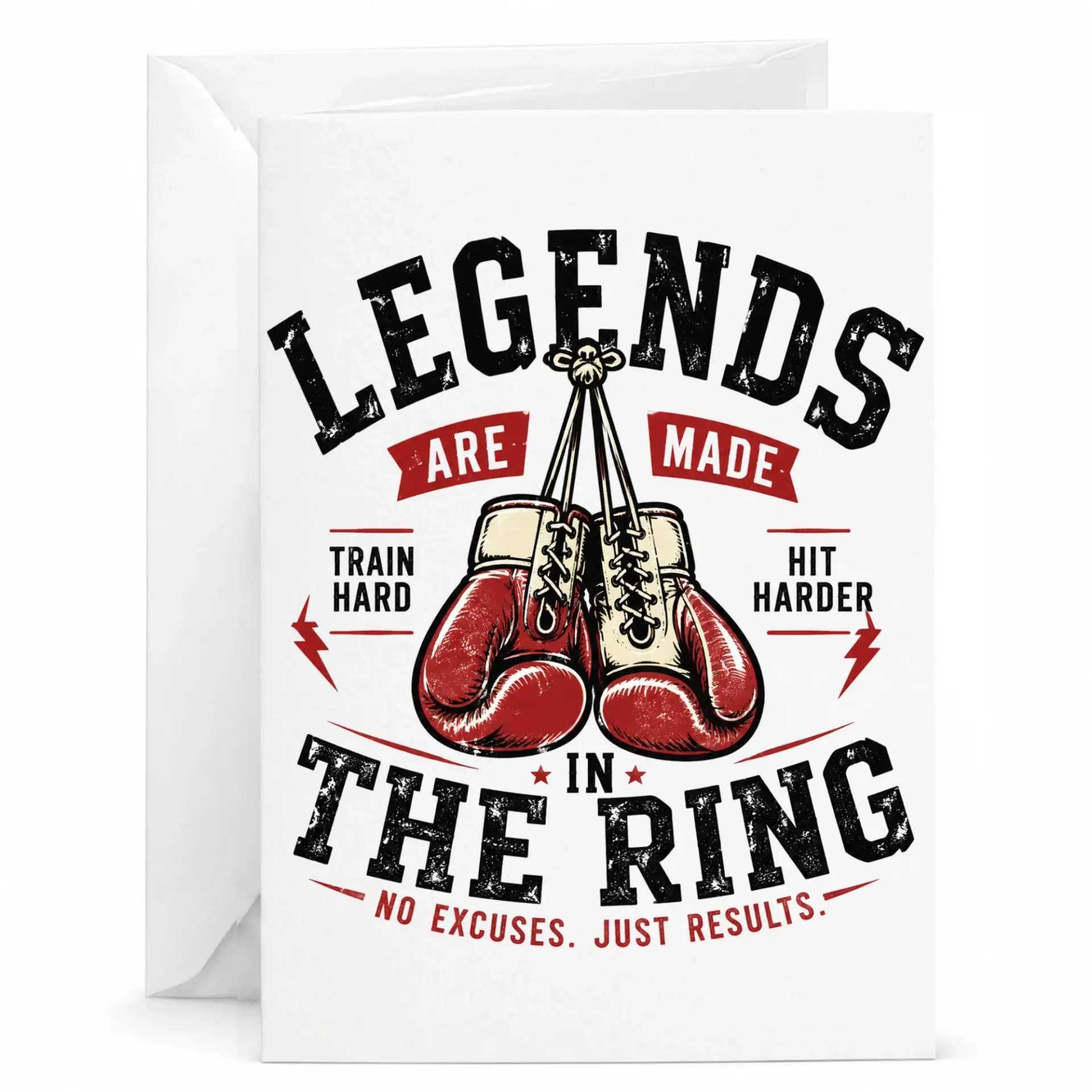 Greeting Card Legends Are Made in the Ring Boxing Theme Motivational Design for Athletes Sports Enthusiasts and Trainers