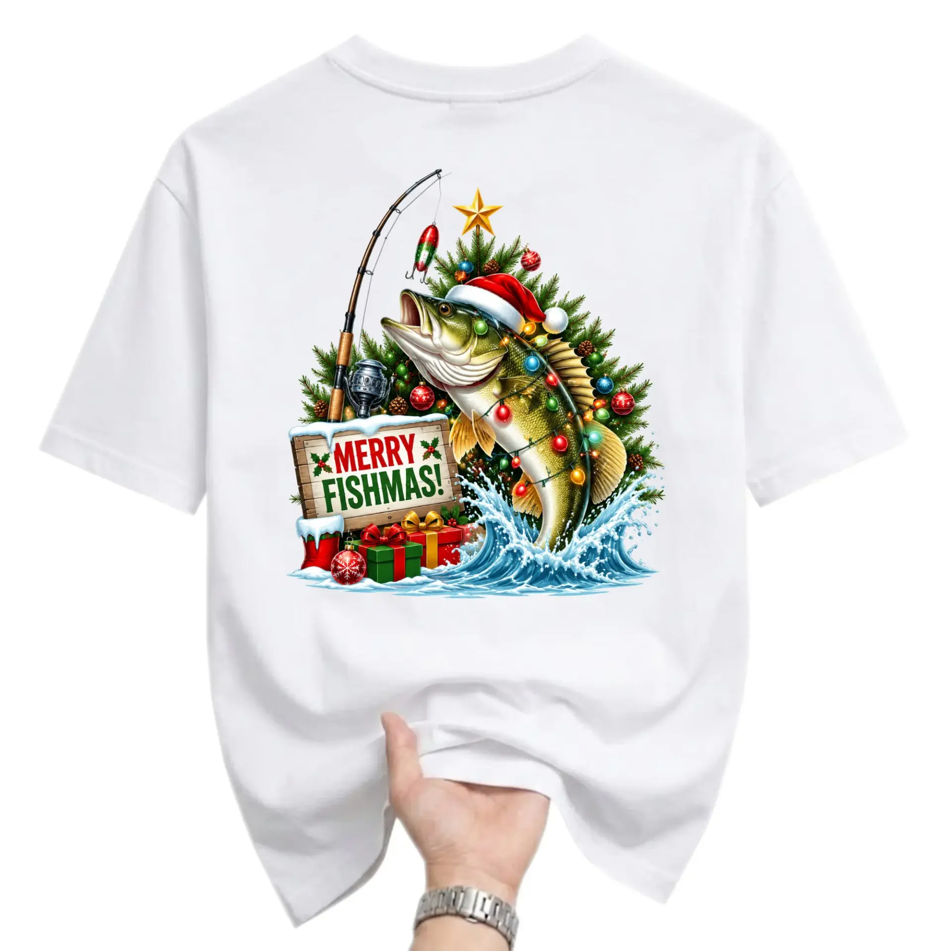 Funny Shirt Merry Fishmas Holiday Fishing Graphic Tee Unisex Short Sleeve