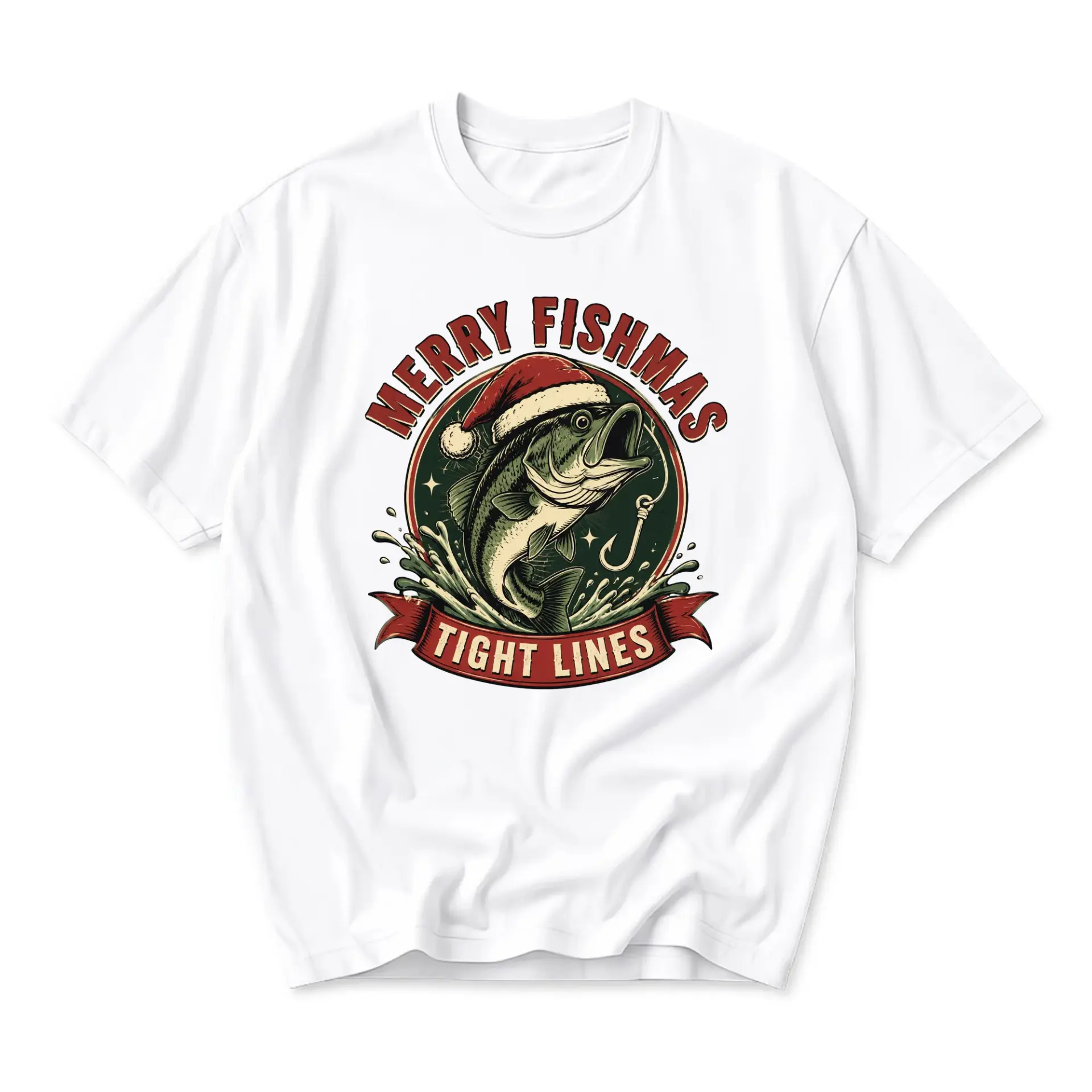Funny Shirt Merry Fishmas Graphic Tee Unisex Holiday Fishing Themed Casual Short Sleeve Cotton Top