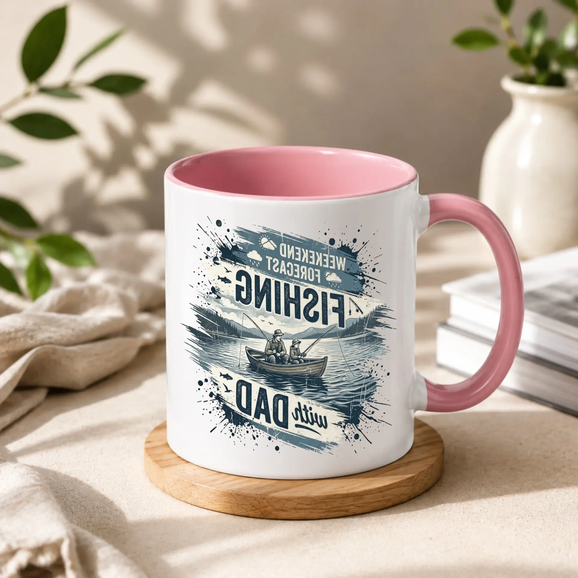 Outdoor Themed Fishing with Dad Ceramic Coffee Mug Featuring Style Illustration for Morning Beverage Enjoyment