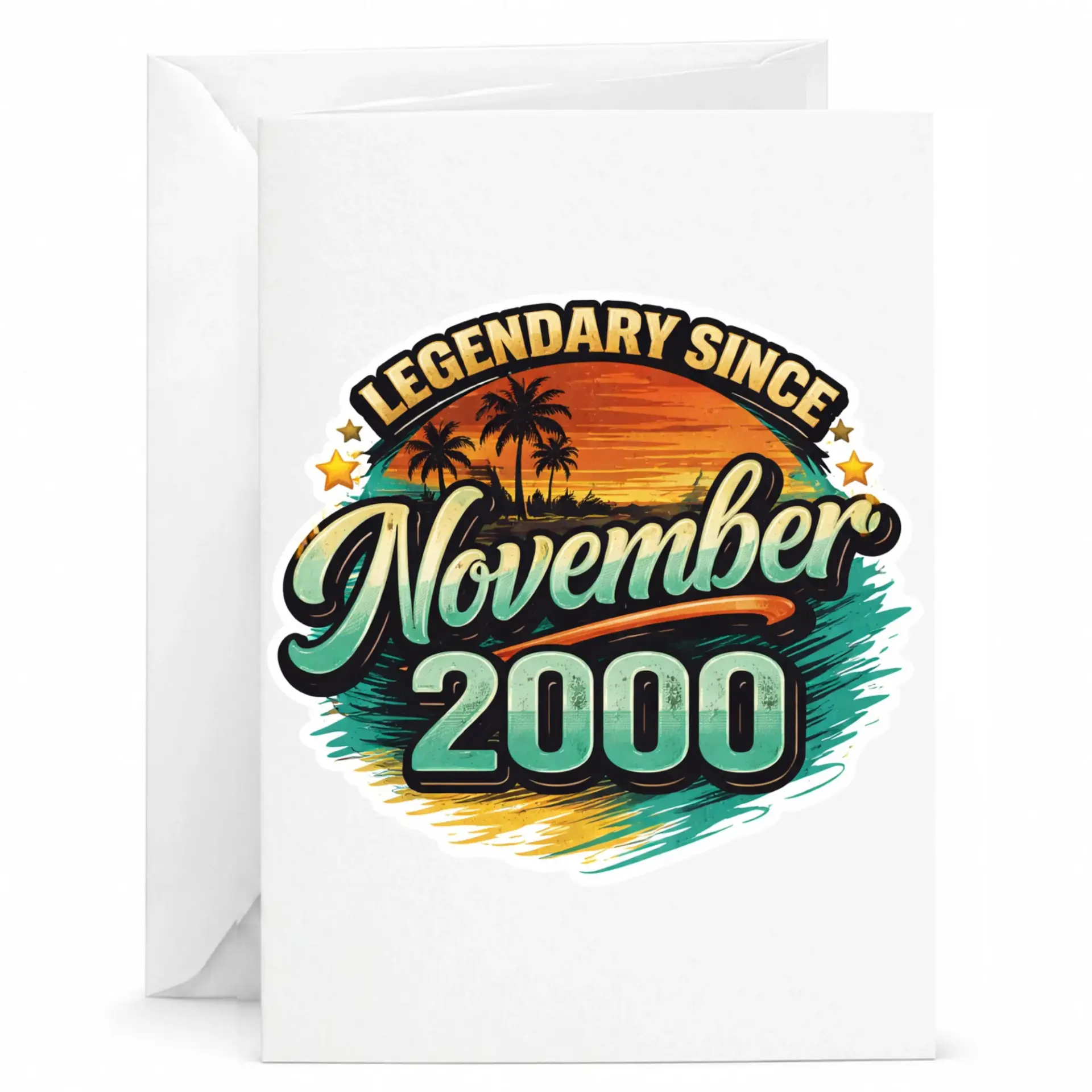 Birthday Card Legendary Since November 2000 Vintage Sunset Retro Tropical Style Greeting Card for Milestone Celebration