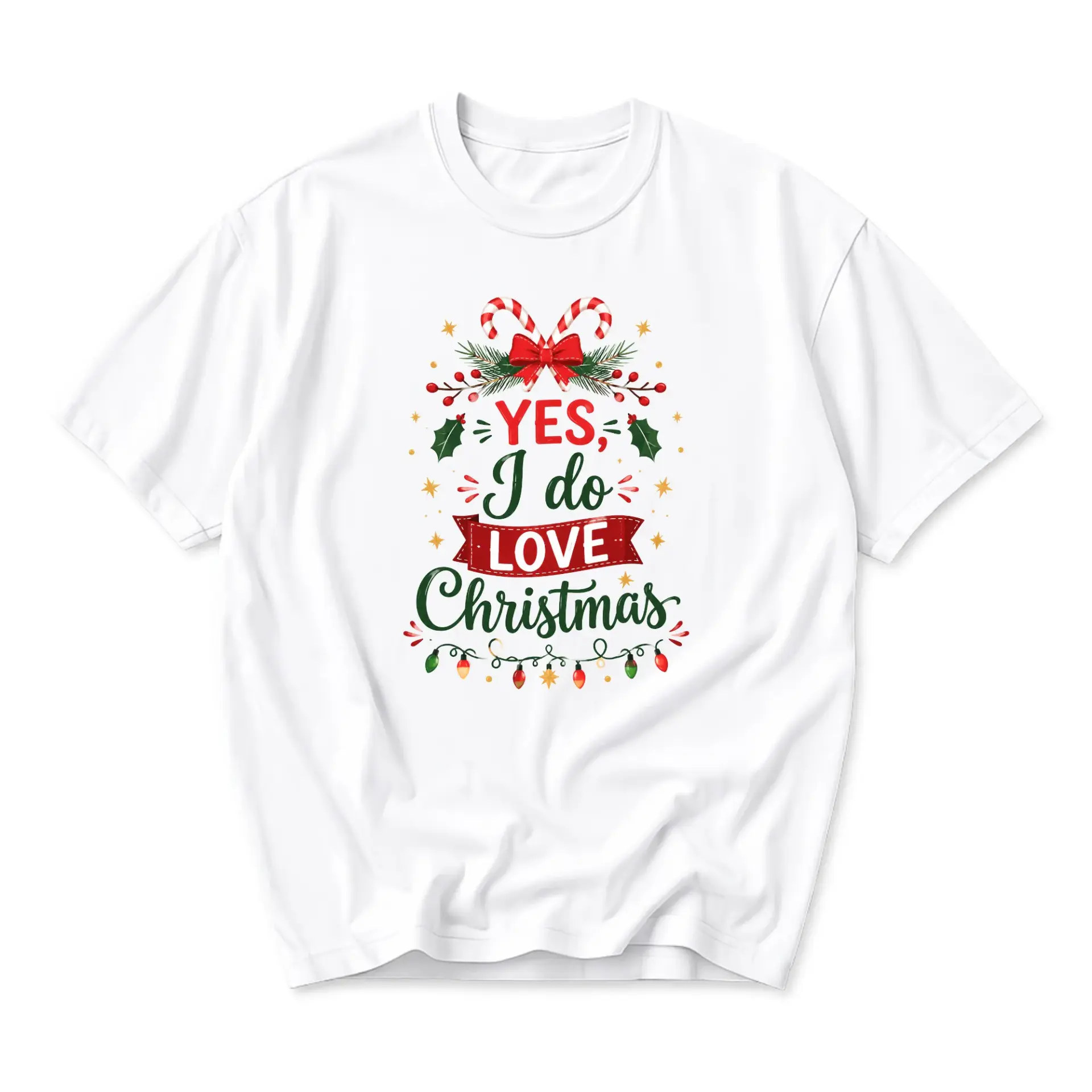 Funny Shirt Yes I Do Love Christmas Graphic Tee for Casual Wear Holiday Festive Unisex Crew Neck T-Shirt White