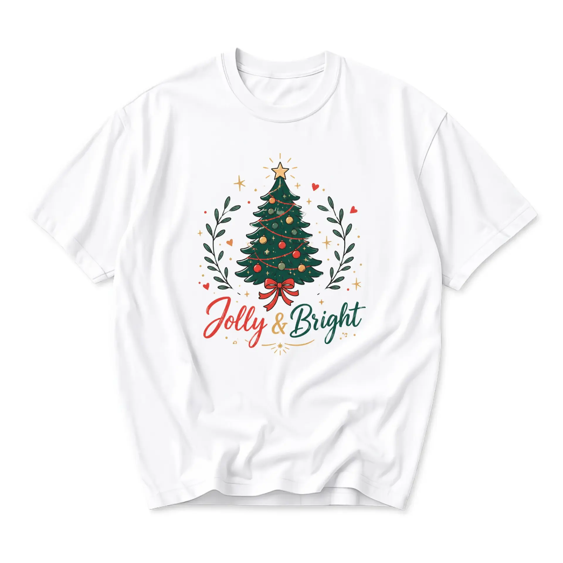 Graphic Tee Jolly and Bright Christmas Tree Holiday Shirt Unisex Crew Neck