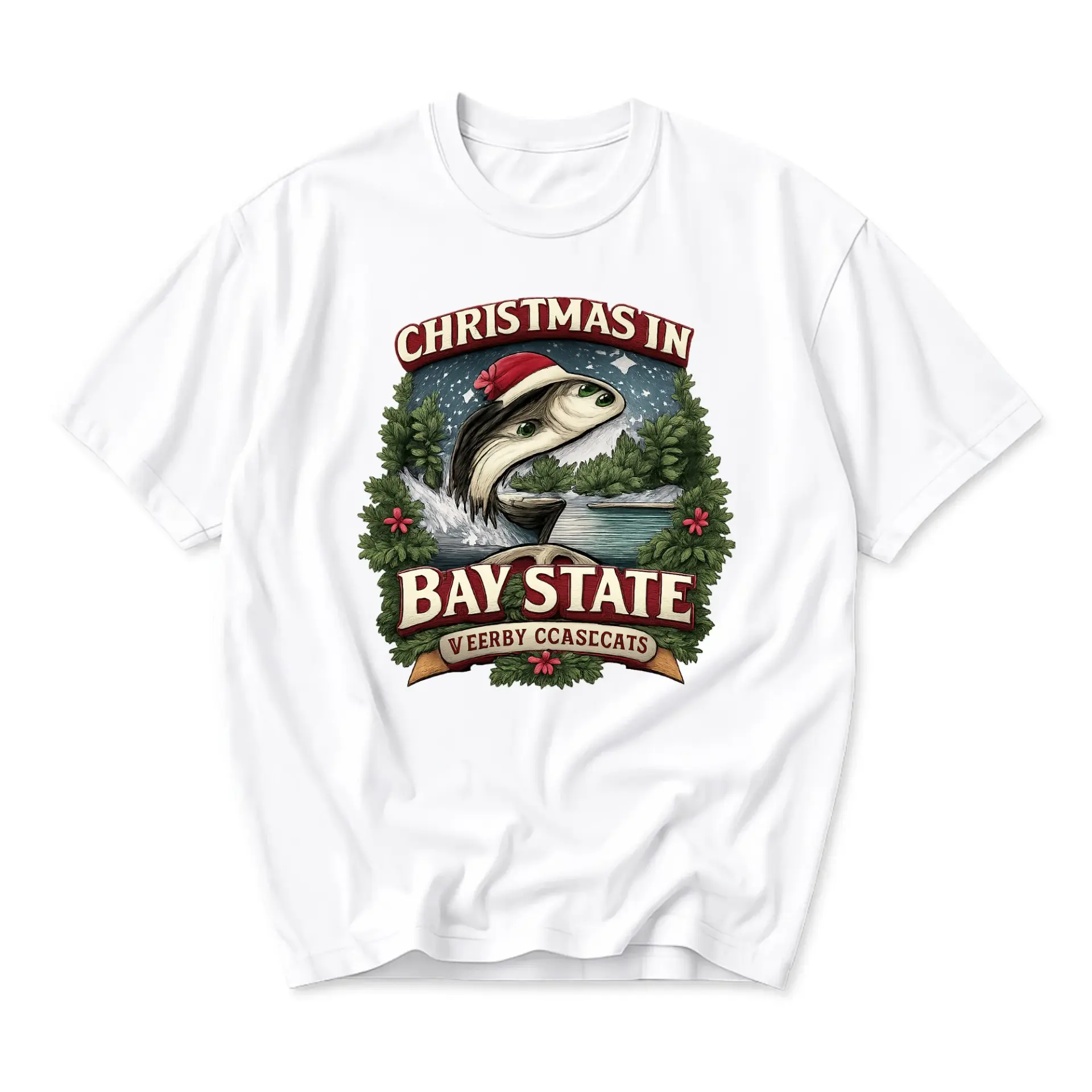 Funny Shirt Christmas in Bay State Graphic Tee Unisex Cotton Crew Neck Holiday Seasonal Themed Casual Apparel