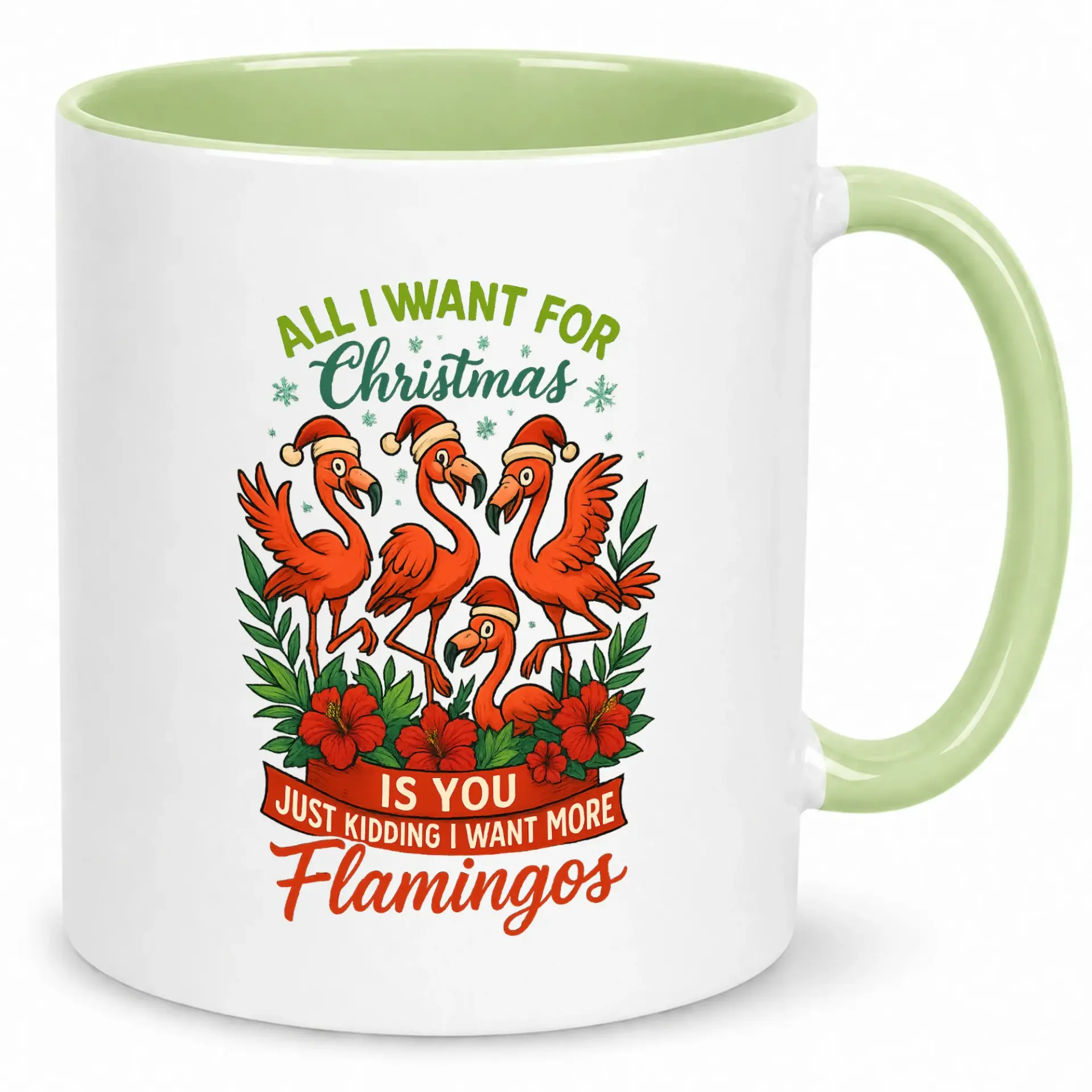 Funny Christmas Flamingo Ceramic Coffee Mug Tropical Holiday Beverage Cup with Humorous Text Design for Winter & Everyday Use