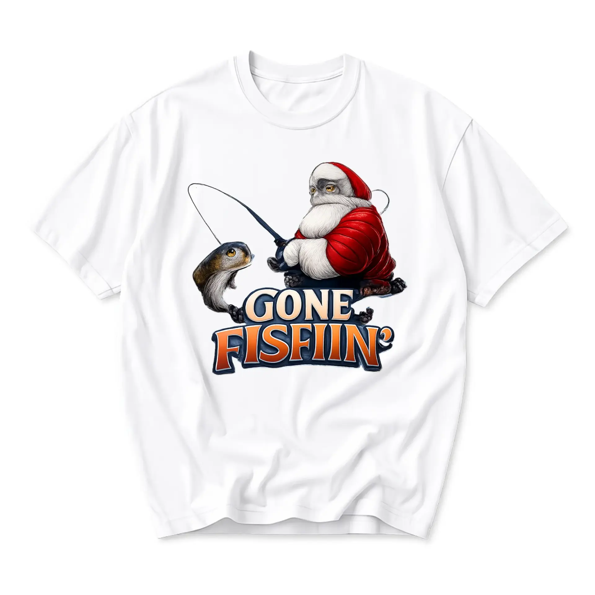 Funny Shirt Gone Fisfiin Graphic Tee Unisex Casual Apparel Featuring Santa