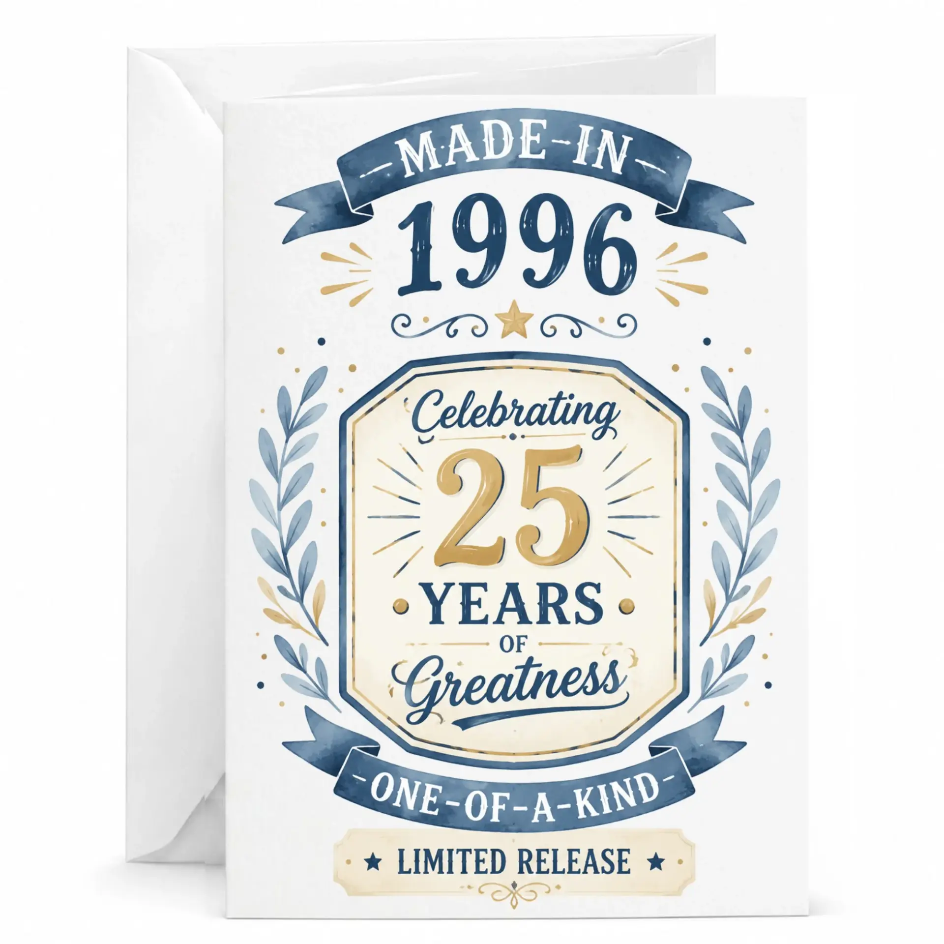 Birthday Card Celebrating 25 Years of Greatness Made in 1996 Vintage Style Greeting Card for 25th Birthday Anniversary