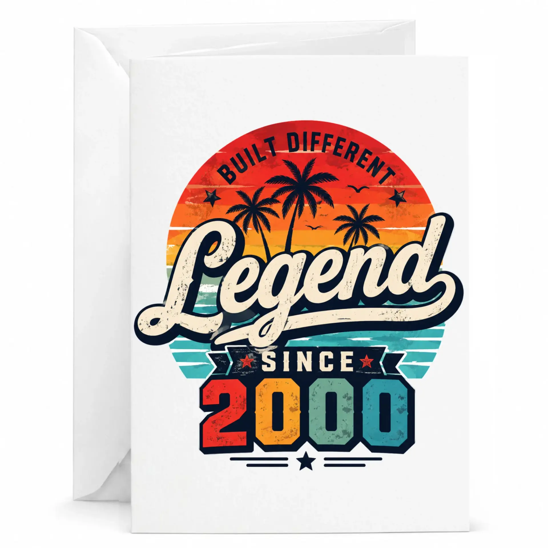 Birthday Card Legend Since 2000 Vintage Sunset Style Printed Greeting Card for Milestone Celebration with White Envelope
