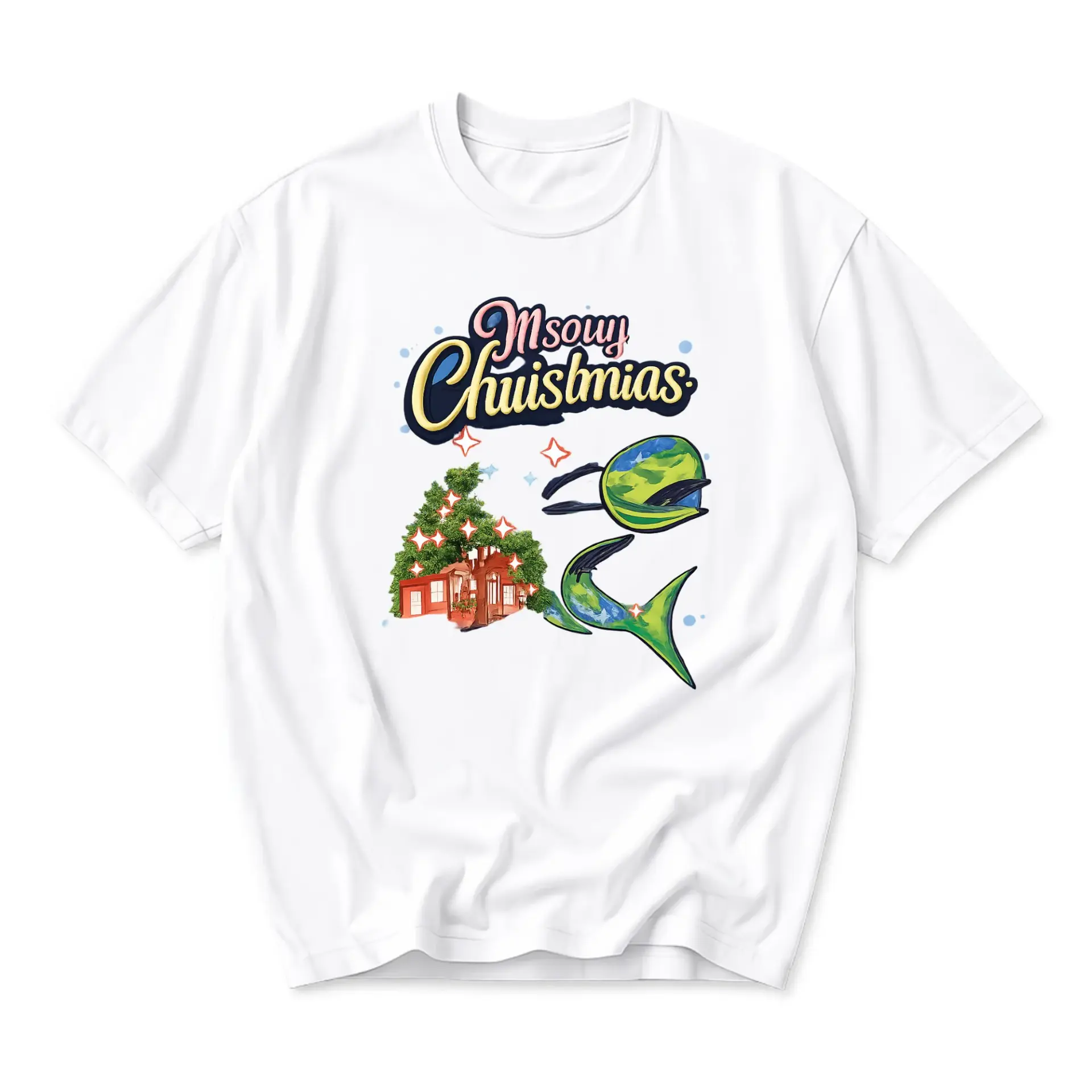 Graphic Tee Unisex Crew Neck Short Sleeve Holiday Shirt Featuring Whimsical Seasonal Art and Playful Lettering