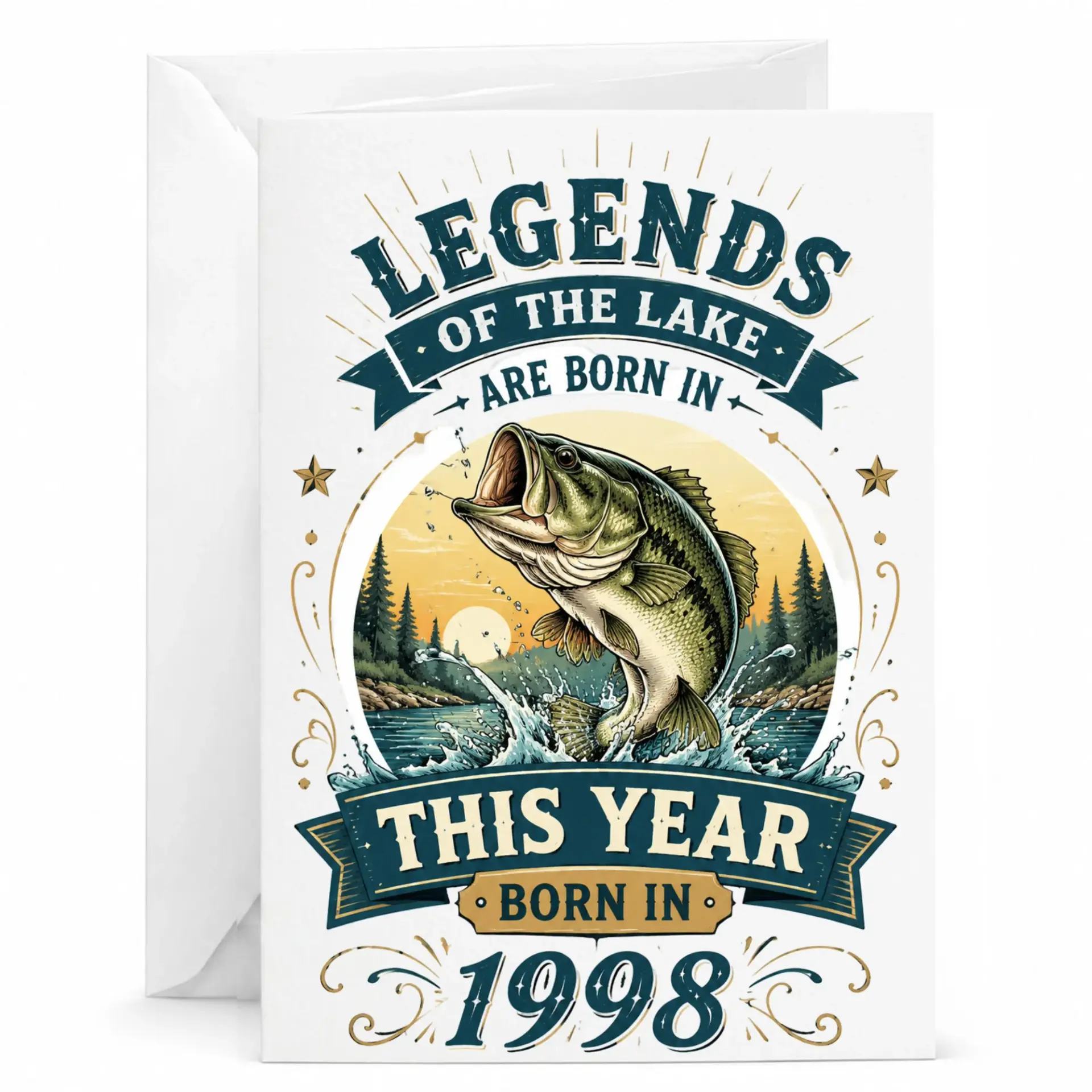 Birthday Card Legends of the Lake Are Born in 1998 Fishing Enthusiast Greeting Card for Him or Her
