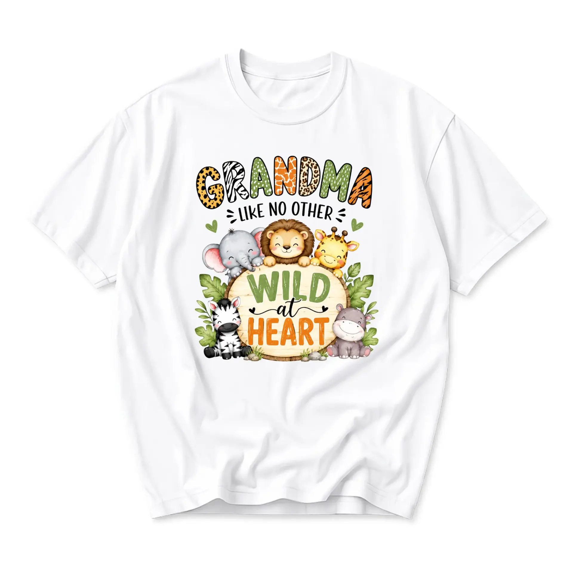 Graphic Tee Grandma Wild at Heart Safari Print Unisex Crew Neck Casual