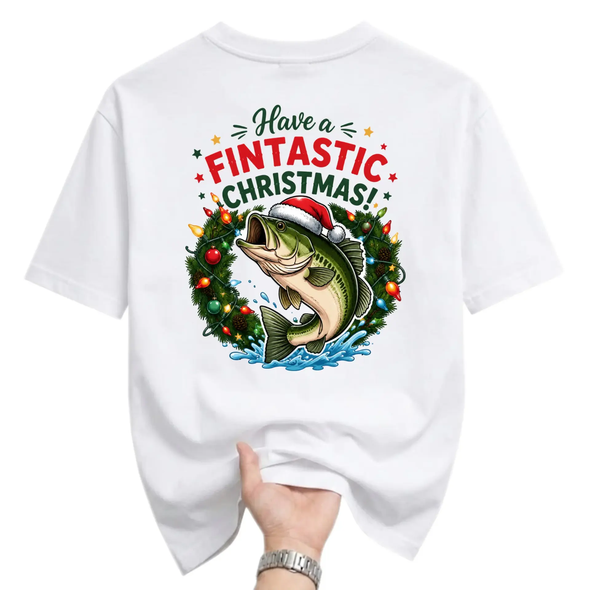 Funny Shirt Have a Fintastic Christmas Fish Graphic Tee Holiday Fishing Lover Unisex Crew Neck Short Sleeve