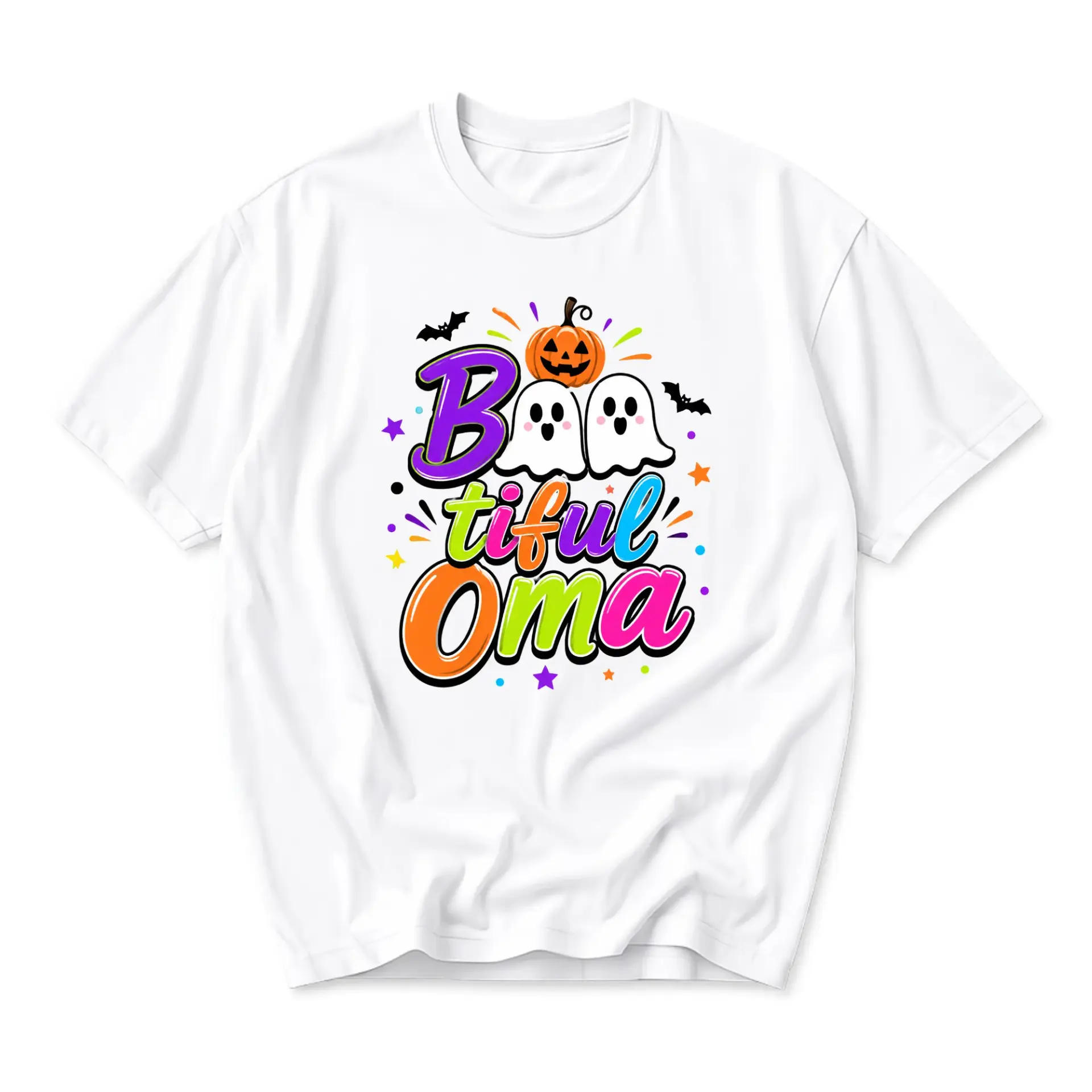 Funny Shirt Boo-Tiful Oma Halloween Graphic Tee Unisex Casual Crew Neck Holiday Gift Soft Cotton Blend Apparel