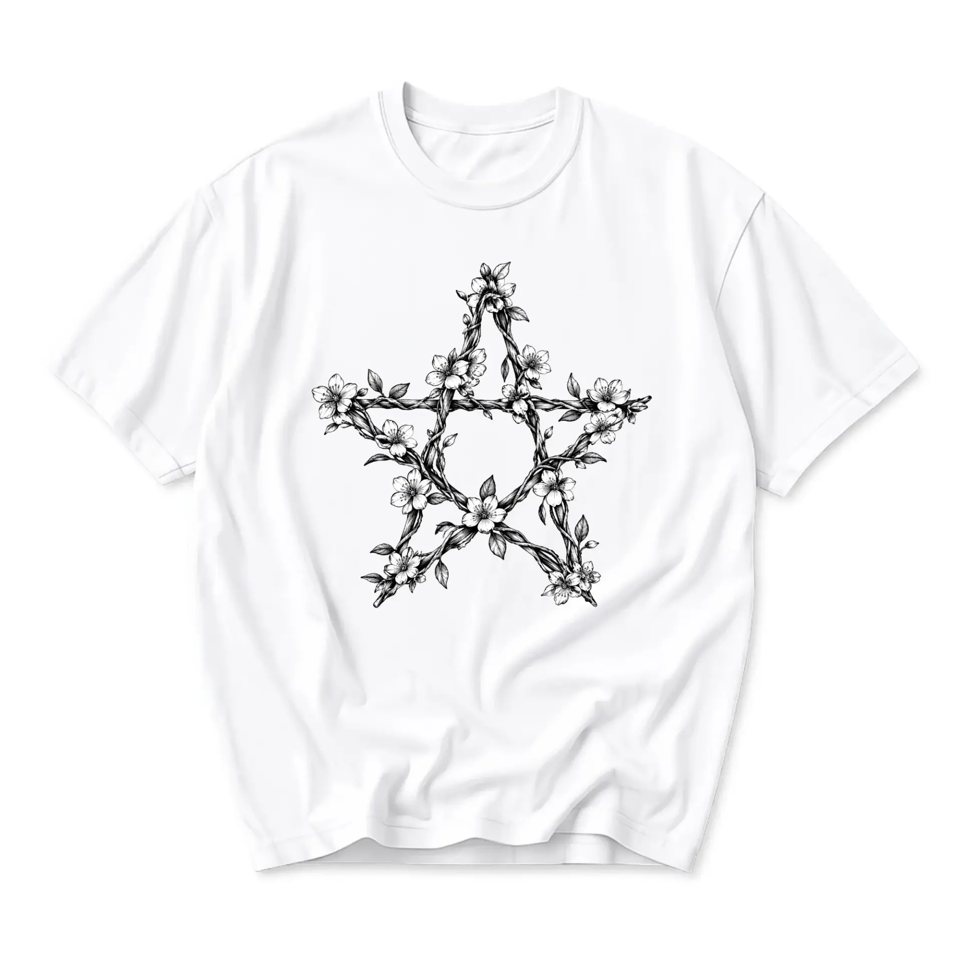 Graphic Tee Unisex Floral Star Botanical Design Shirt Casual Crew Neck Preshrunk Cotton Top for Everyday Wear