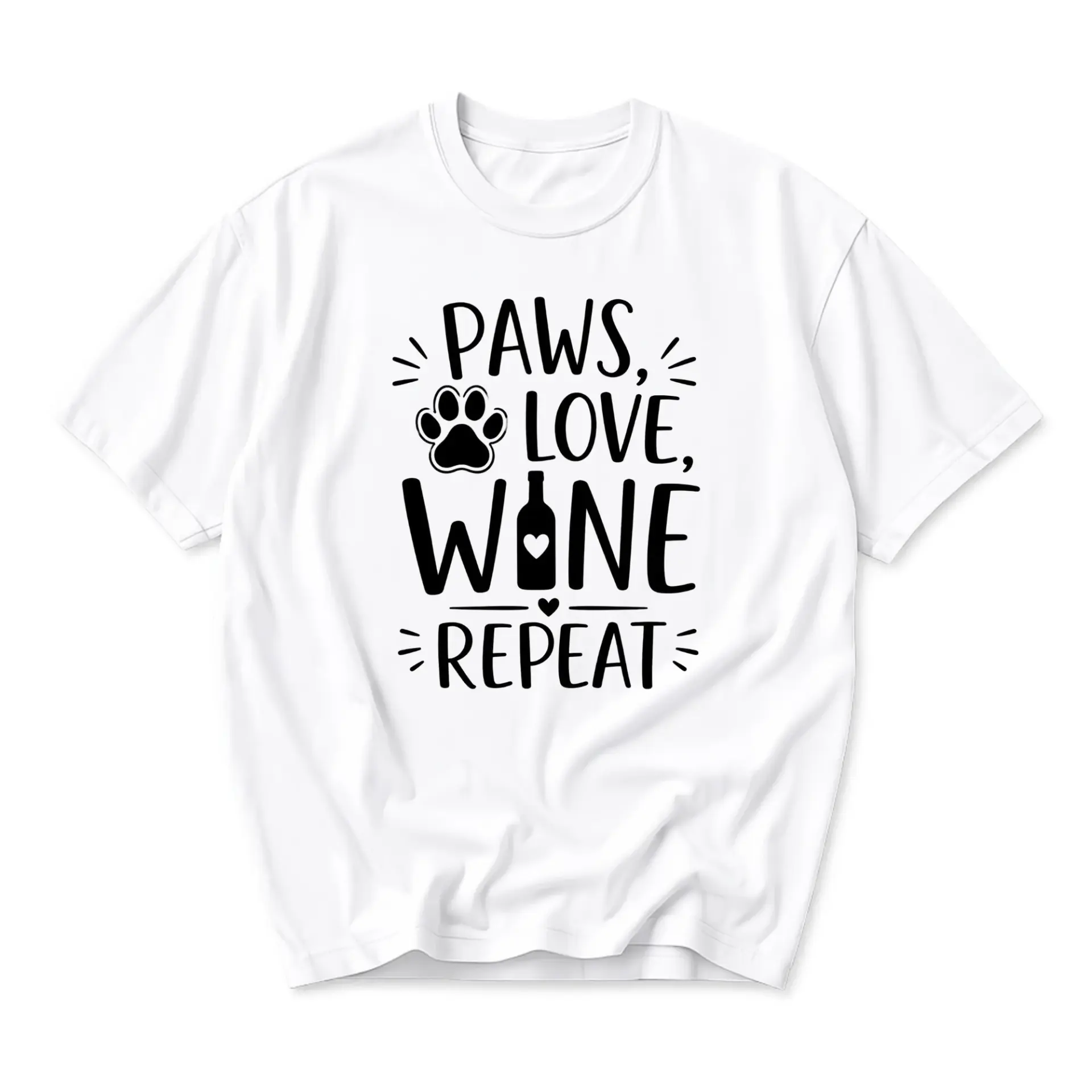 Graphic Tee Paws Love Wine Repeat Unisex Shirt Casual Cotton Apparel for