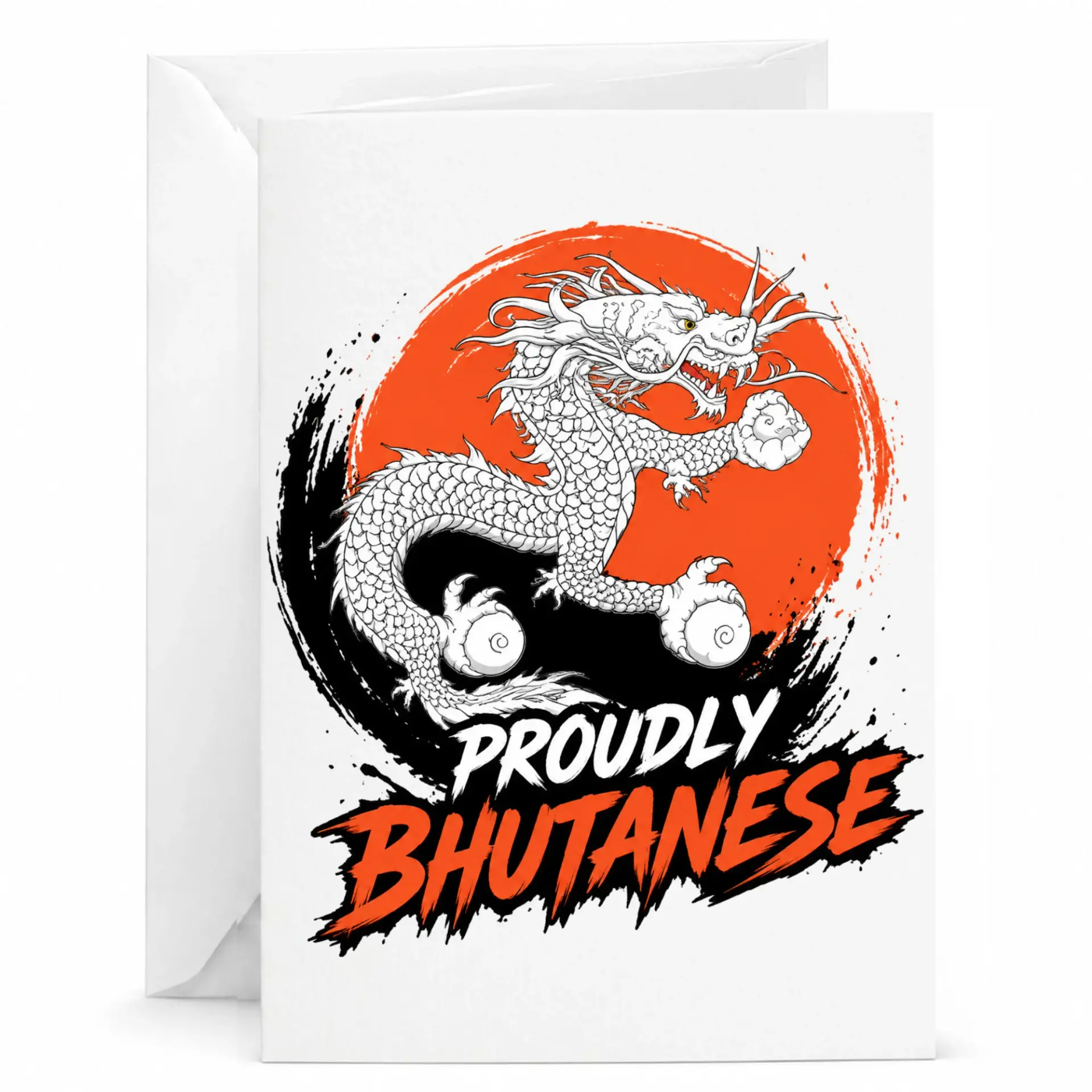 Greeting Card Proudly Bhutanese Dragon Illustration Heritage Inspired Stationery for Special Occasions and Celebration