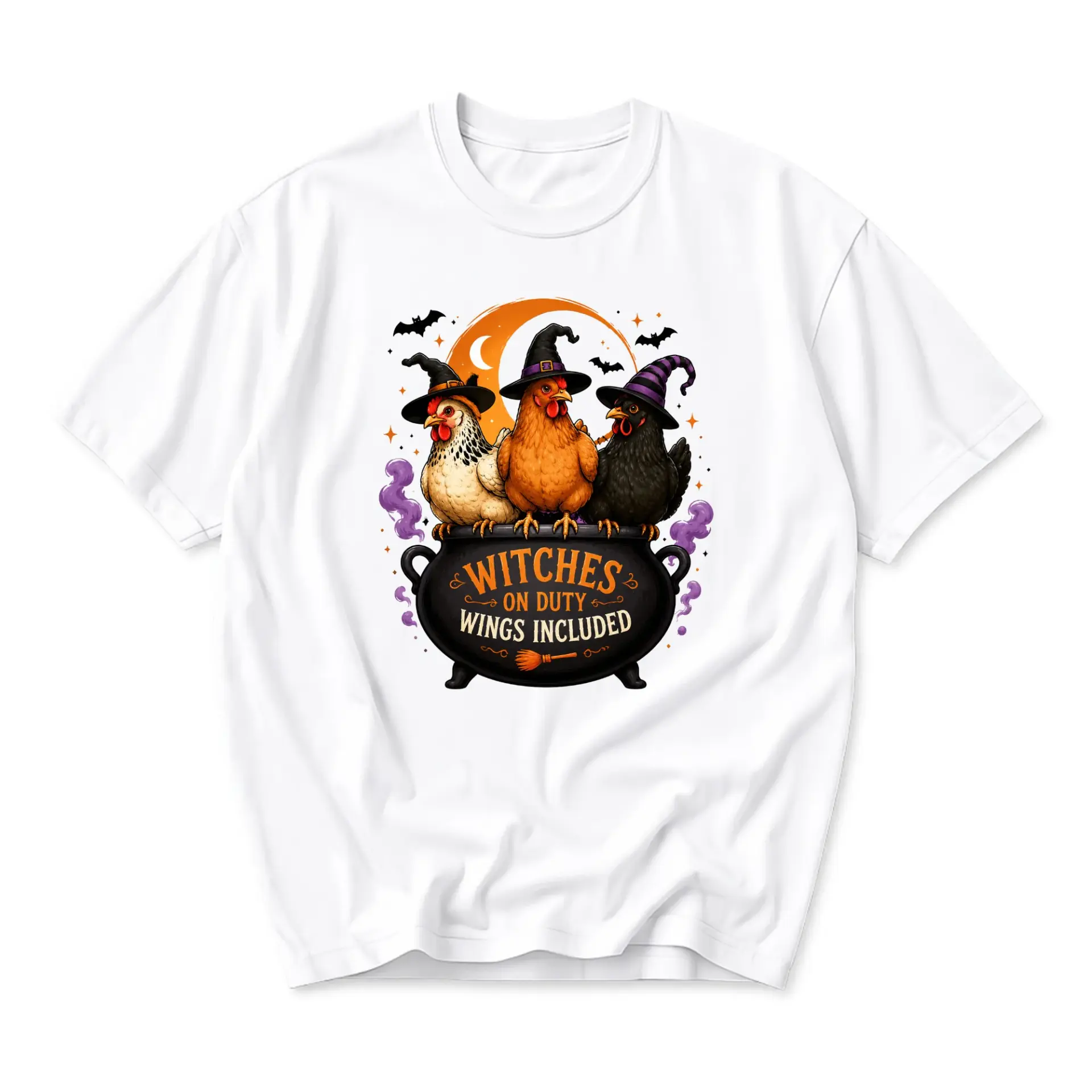 Funny Shirt Witches on Duty Wings Included Graphic Tee for Men and Women Seasonal Casual Crew Neck Cotton Apparel