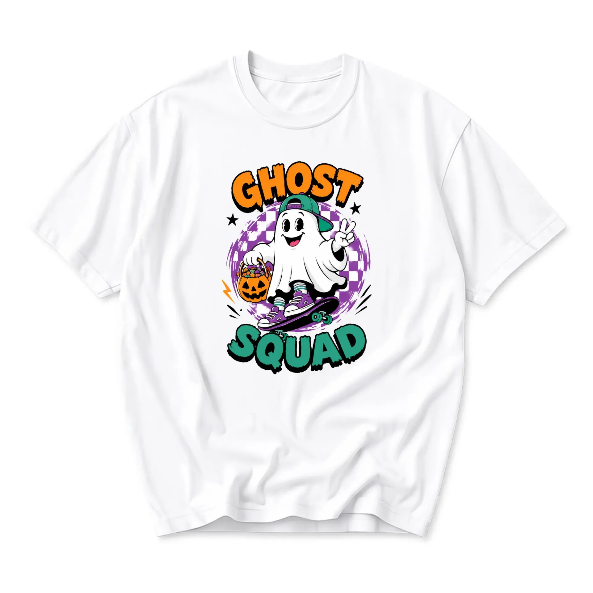 Graphic Tee Ghost Squad Skateboard Print Unisex Crew Neck Shirt for Casual Everyday Wear and Seasonal Style