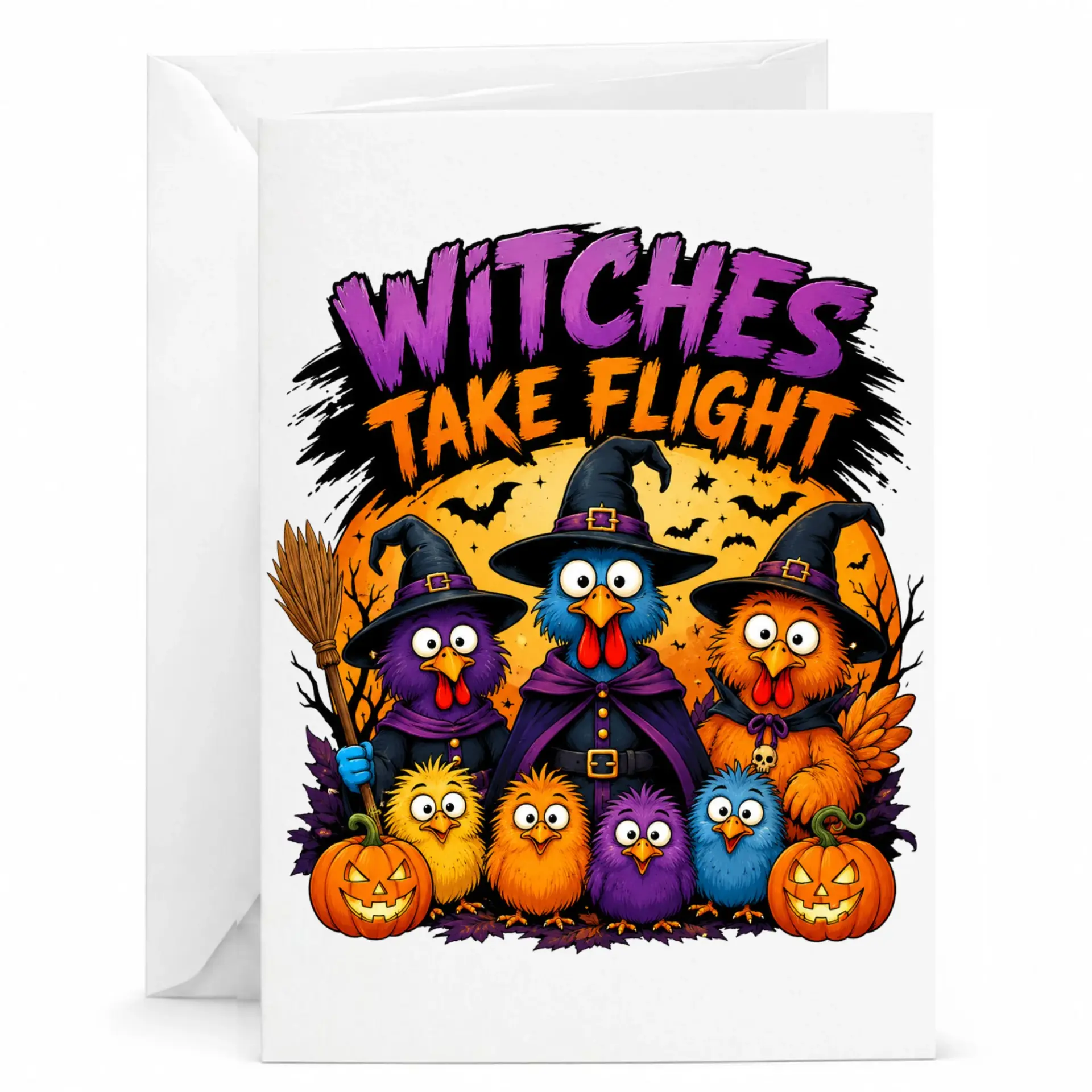 Funny Witches Greeting Card for Autumn Halloween Seasonal Greetings and Festive Fun 5x7 Inches