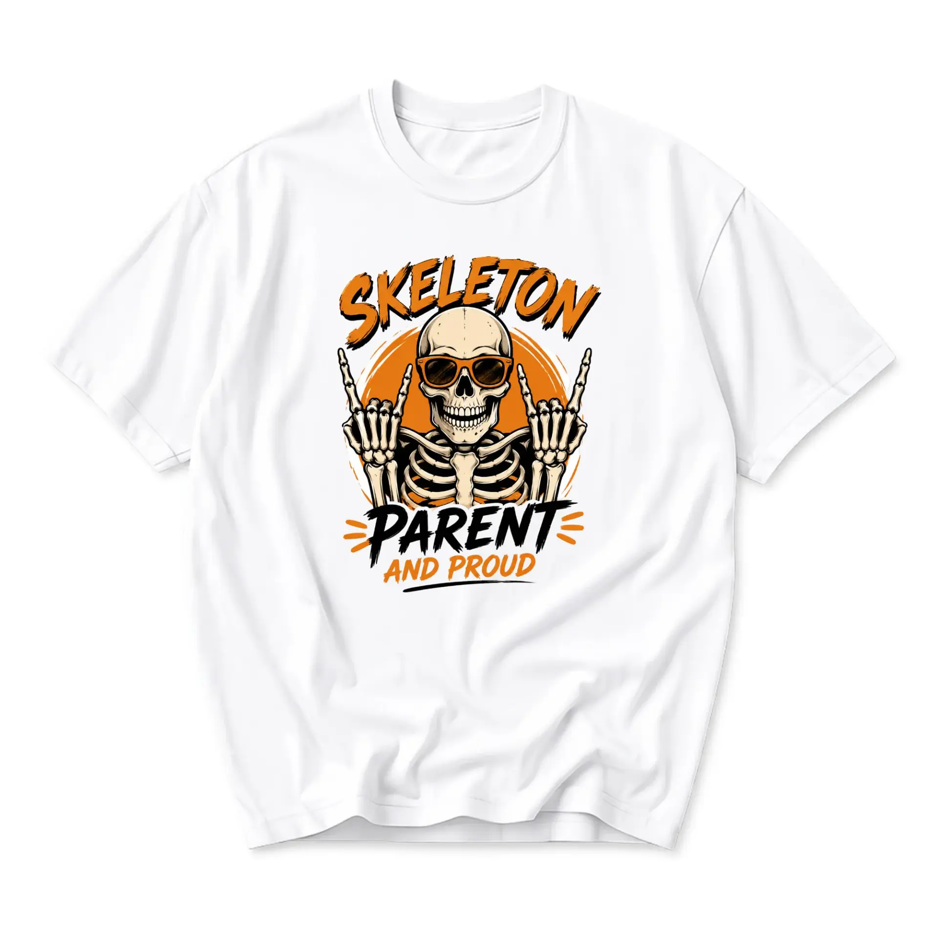 Graphic Tee Skeleton Parent and Proud Funny T-Shirt Unisex Crew Neck Casual Everyday Wear Soft Cotton Apparel