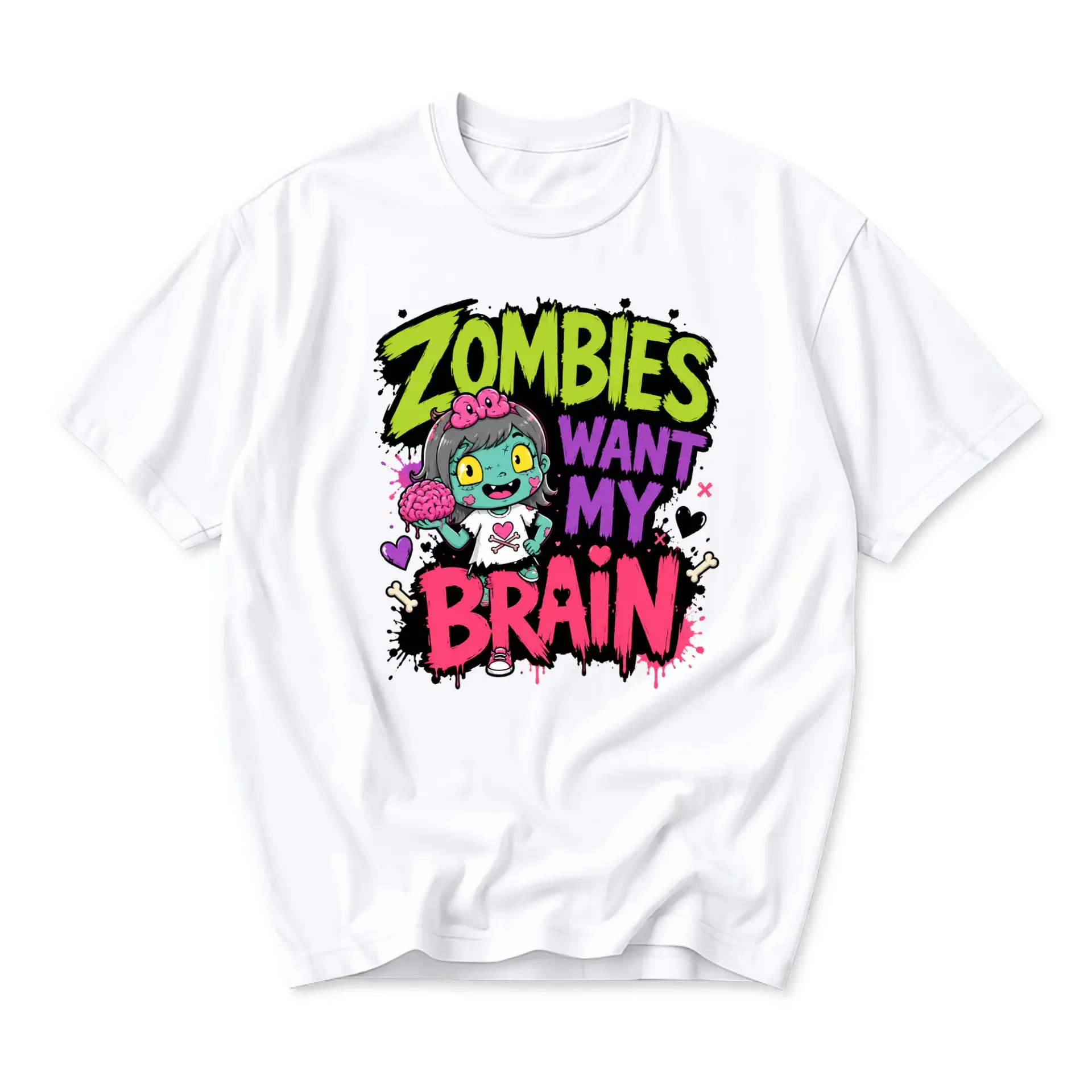 Funny Shirt Zombies Want My Brain Graphic Tee Cute Cartoon Style Unisex Casual Everyday Wear Top for Adults