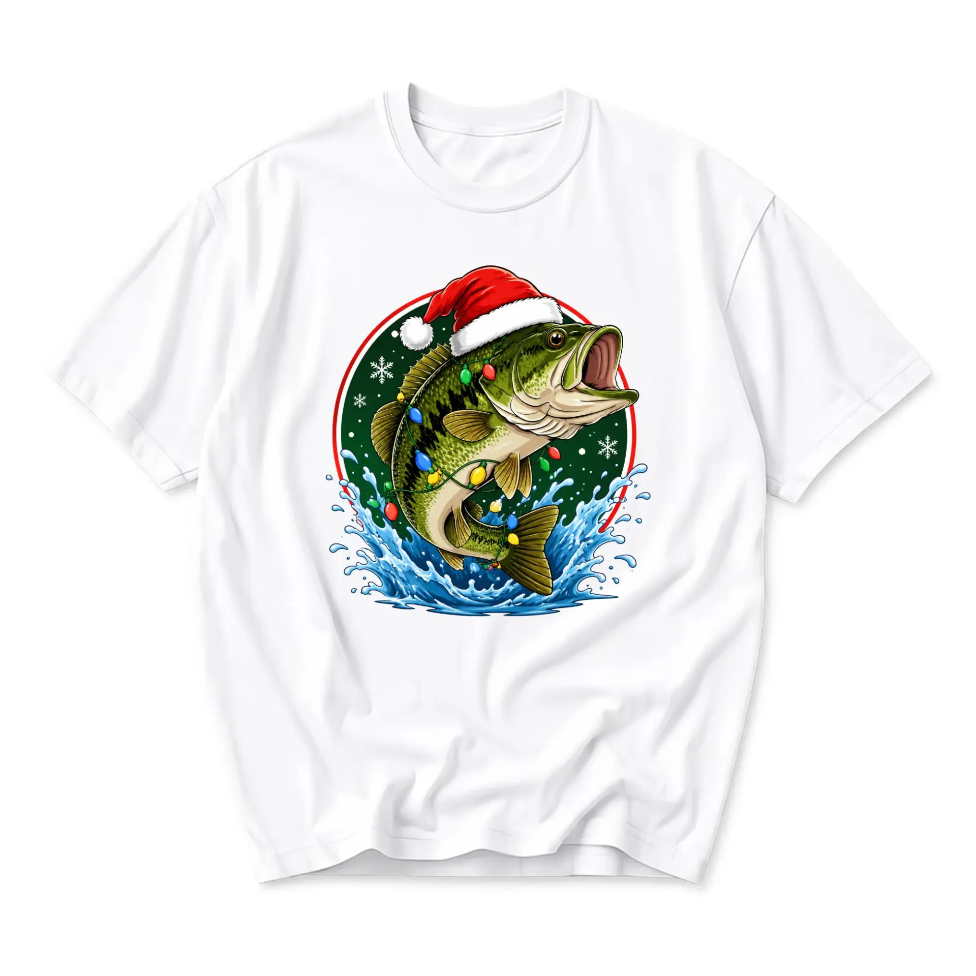 Graphic Tee Christmas Fishing T-Shirt Festive Holiday Freshwater Fish Lover