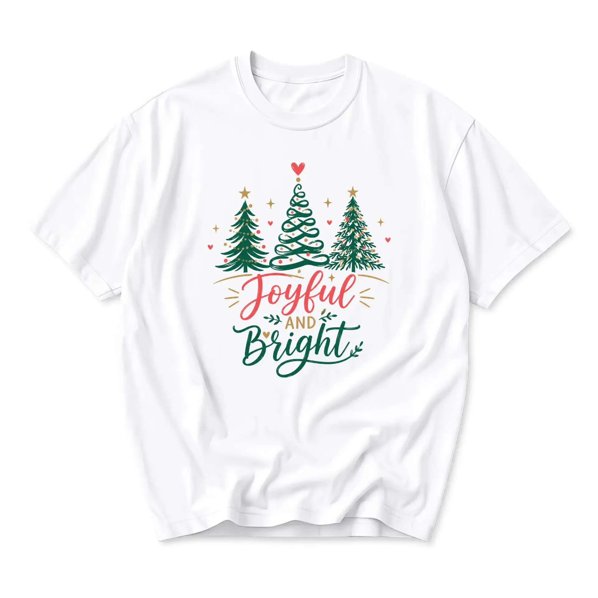 Graphic Tee Joyful and Bright Christmas Tree Holiday Apparel Unisex Crew Neck Casual Everyday Shirt for Adults