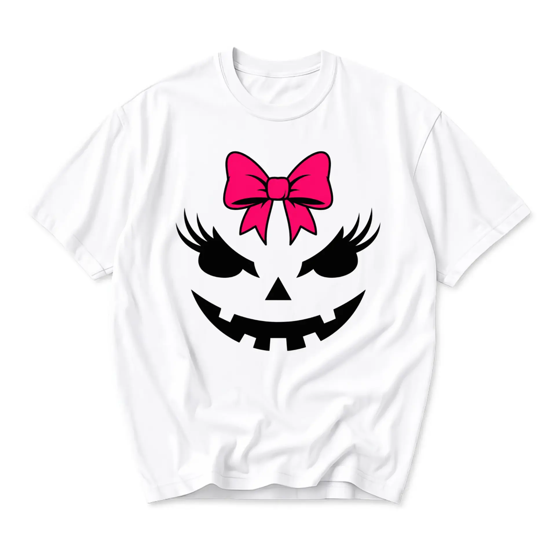 Graphic Tee Unisex Halloween Pumpkin Face Bow Print Cotton Crew Neck Short Sleeve Casual Holiday Apparel White Shirt