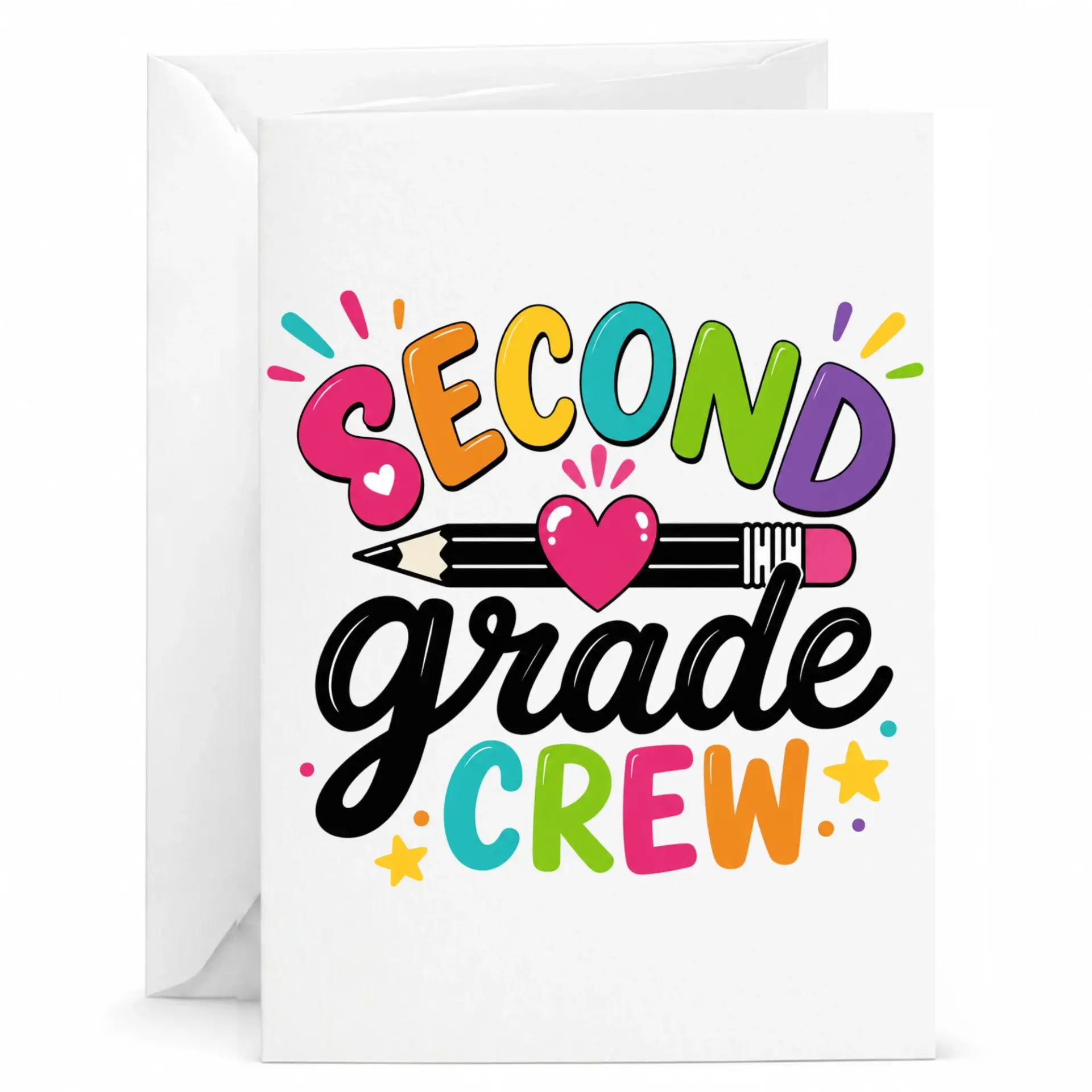Greeting Card Second Crew Colorful Pencil Illustration for Celebrations and Encouragement Notes 5x7 Inches