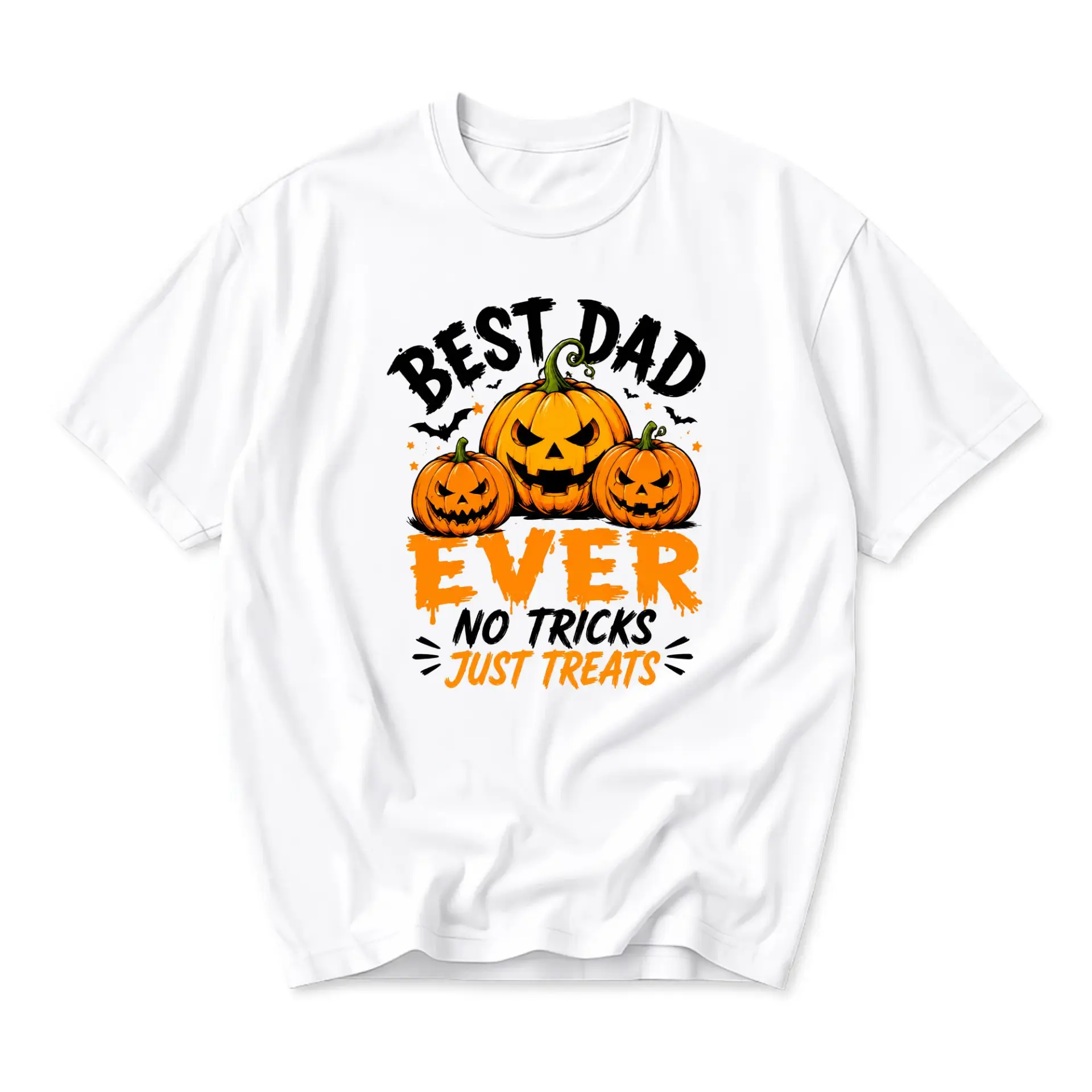 Funny Shirt Best Dad Ever Halloween Pumpkin Graphic Tee Unisex Casual Crew Neck Comfortable Cotton Blend Short Sleeve