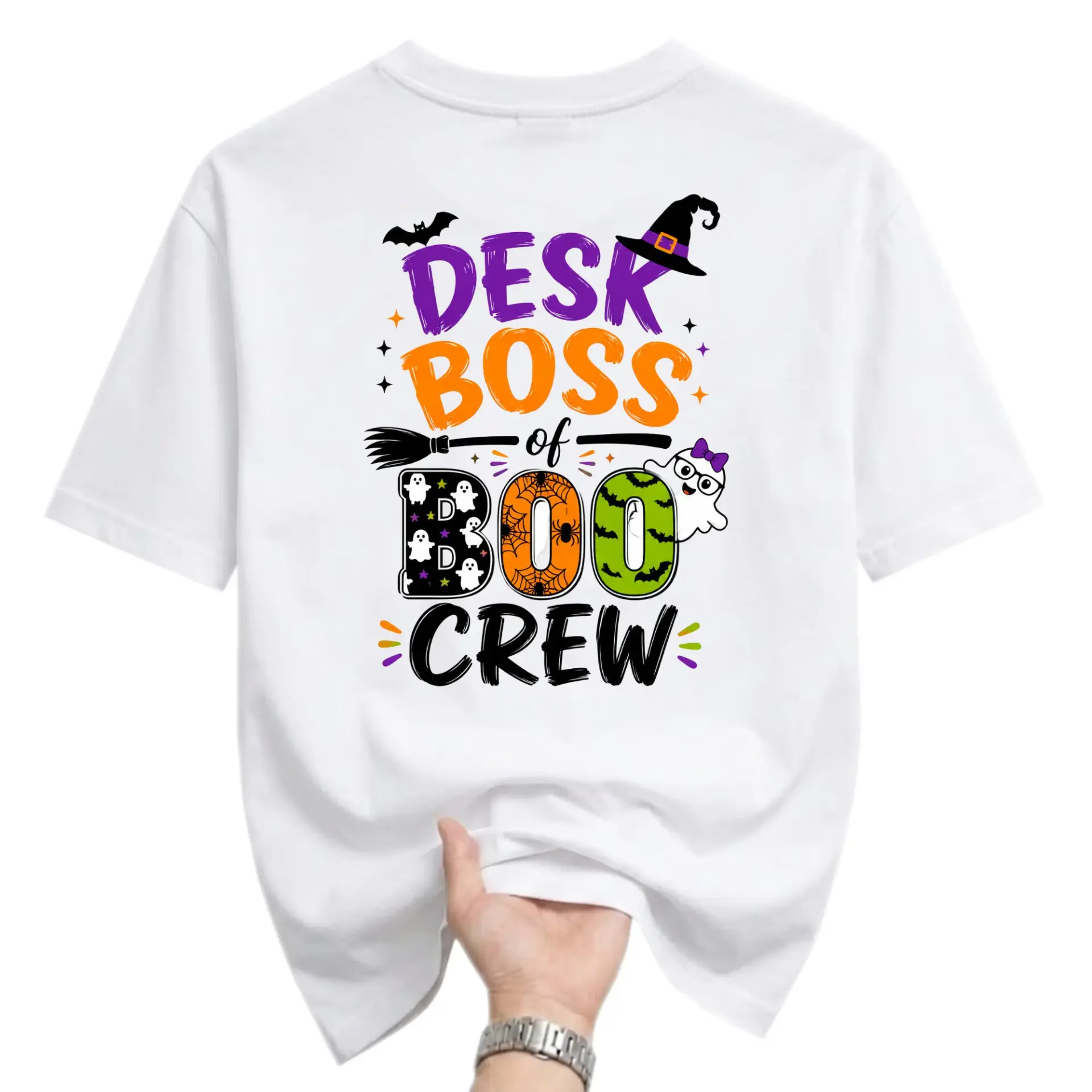 Funny Shirt Desk Boss of Boo Crew Halloween Graphic Tee Unisex Crew Neck Casual Everyday Wear Soft Comfortable Top
