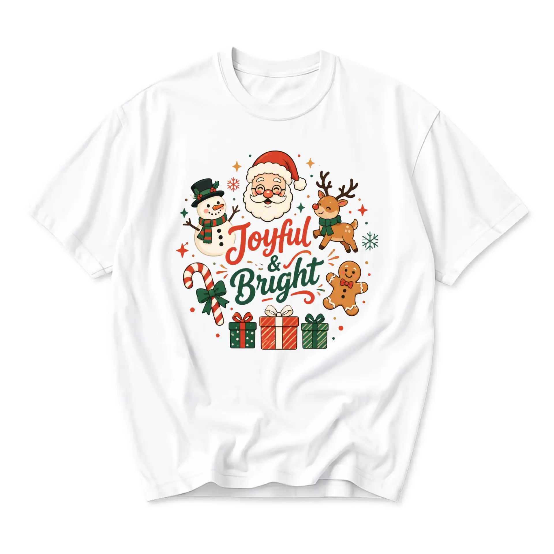 Graphic Tee Joyful and Bright Christmas Holiday Print Unisex Crew Neck