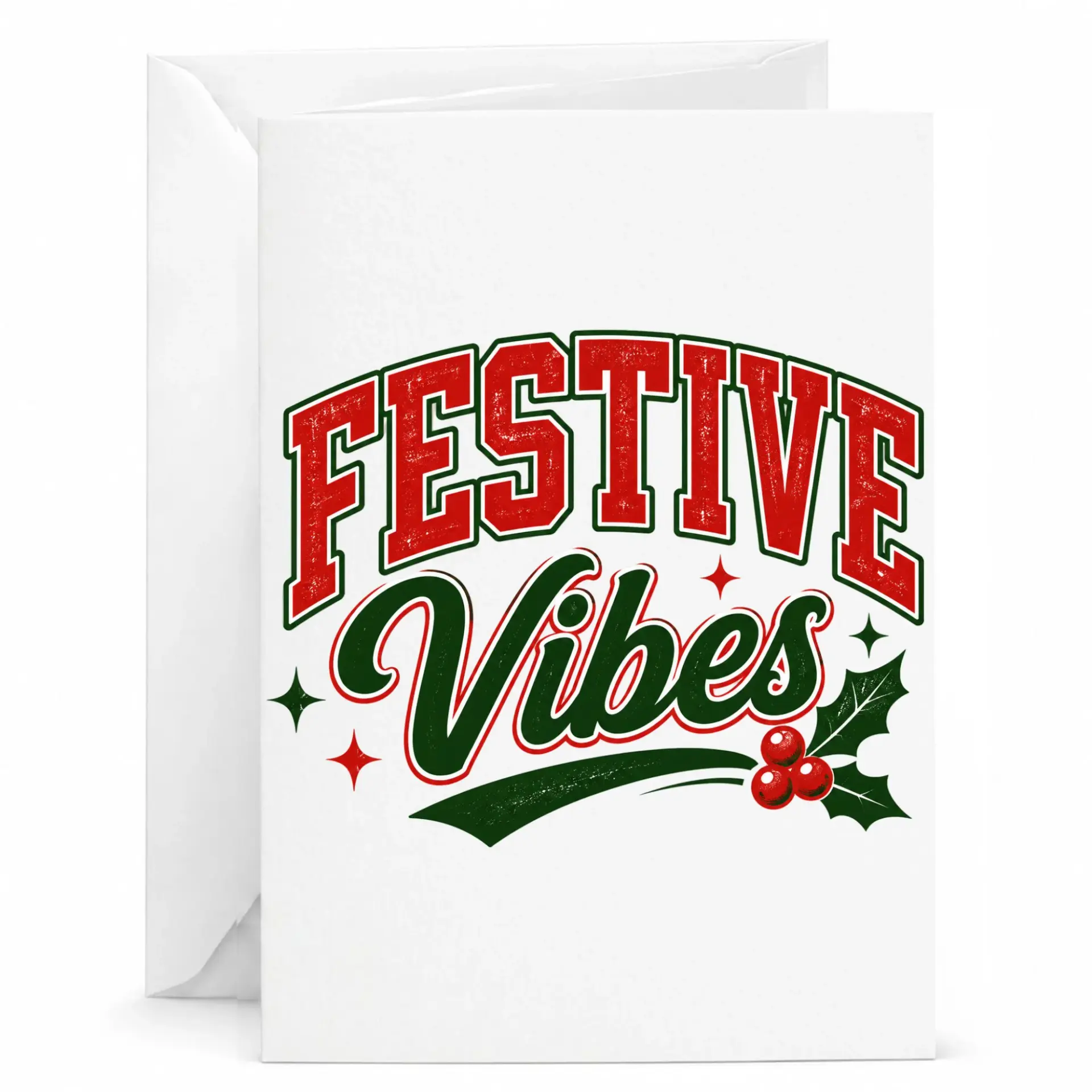 Greeting Card Festive Vibes Holiday Season Seasonal Stationery Note for Friends and Family 5x7 Inches